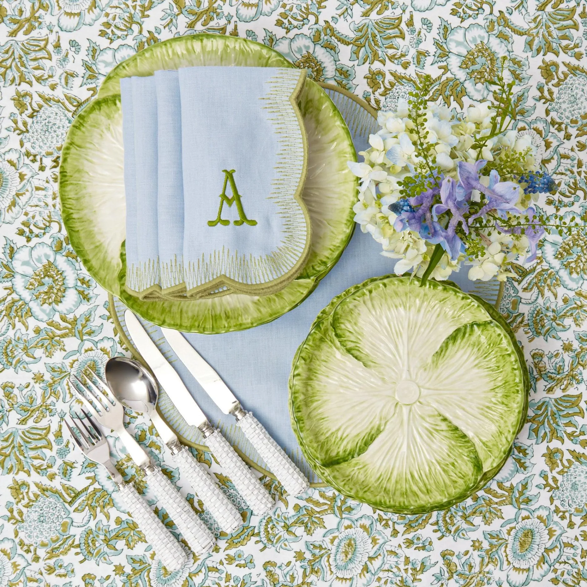 Discount Mrs. Alice Alathea Blue & Green Linen Napkins (Set Of 4)