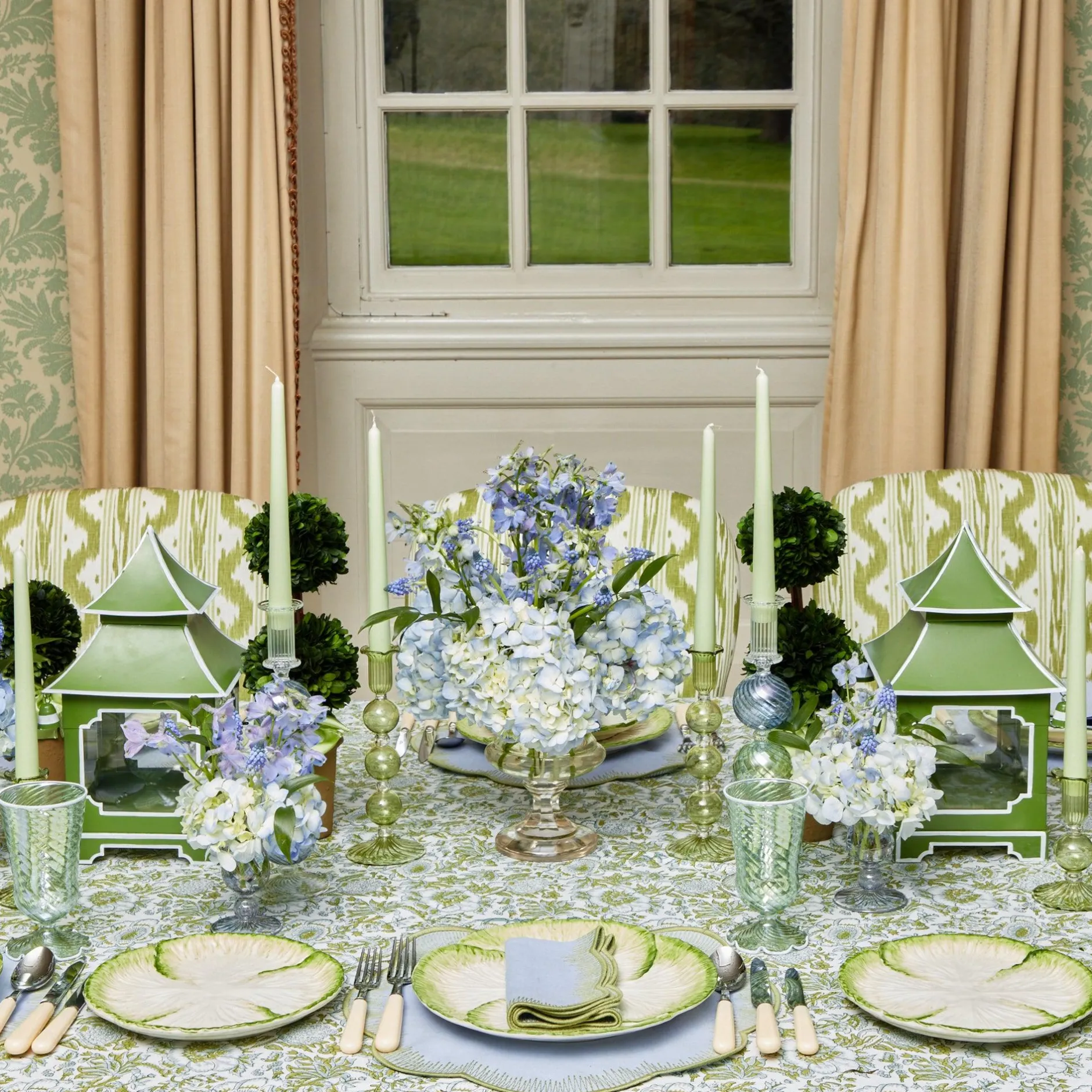 Discount Mrs. Alice Alathea Blue & Green Linen Napkins (Set Of 4)