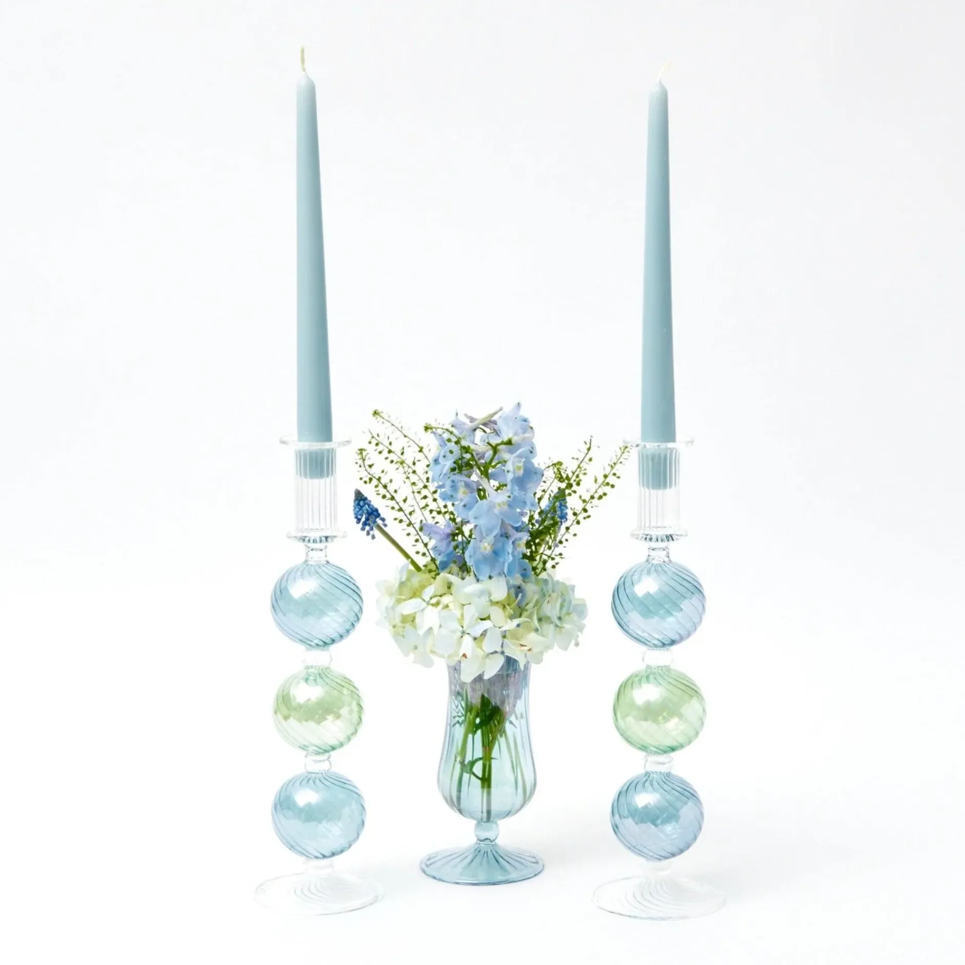 New Mrs. Alice Blue & Green Camille Candle Holder (Pair)