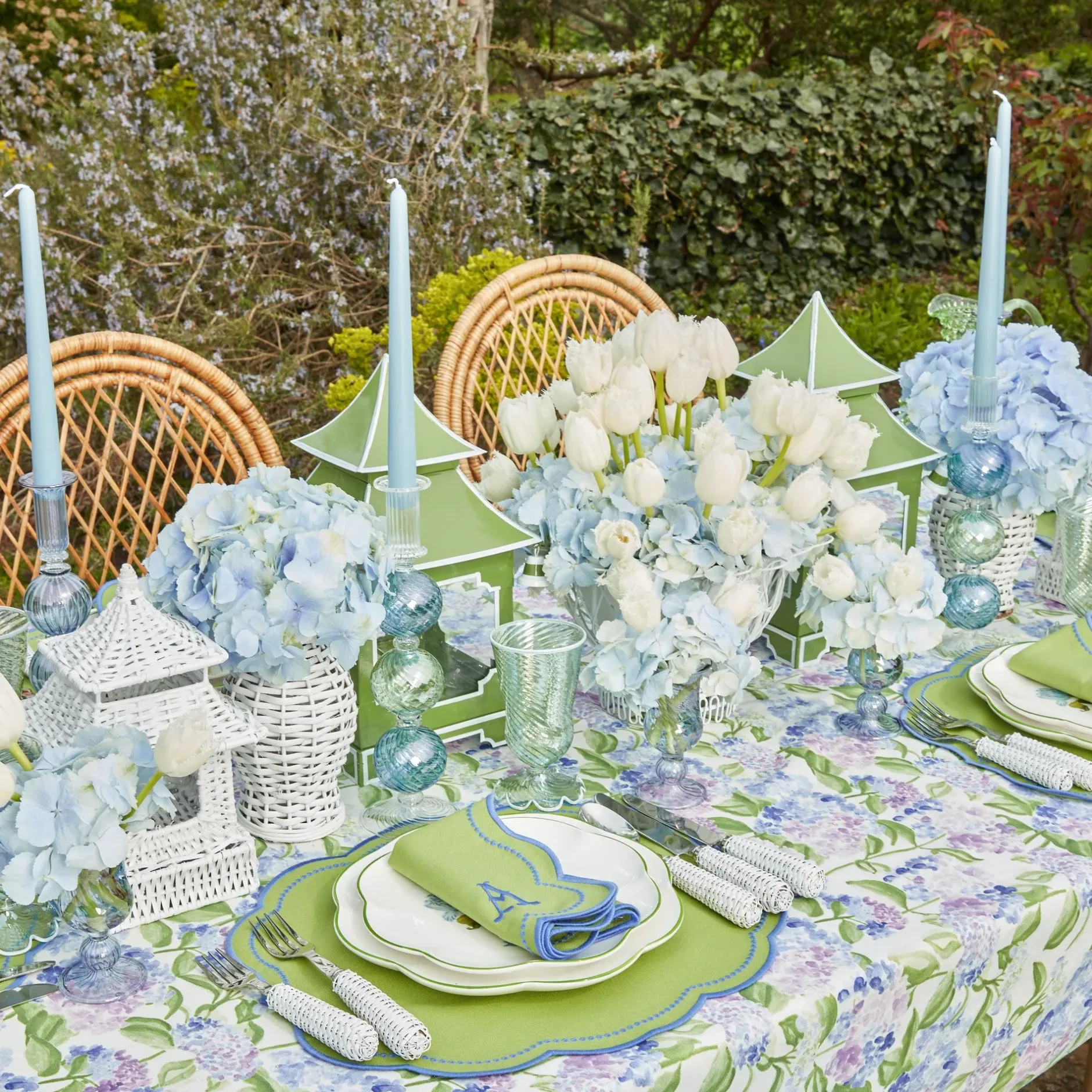 New Mrs. Alice Blue & Green Camille Candle Holder (Pair)