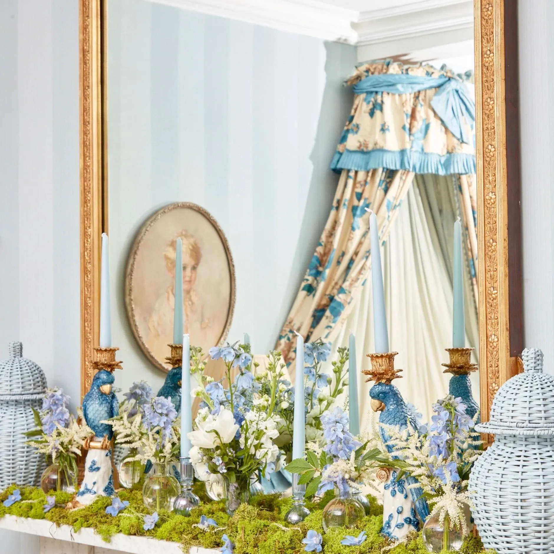 Best Mrs. Alice Blue & White Parrot Candle Holder (Pair)