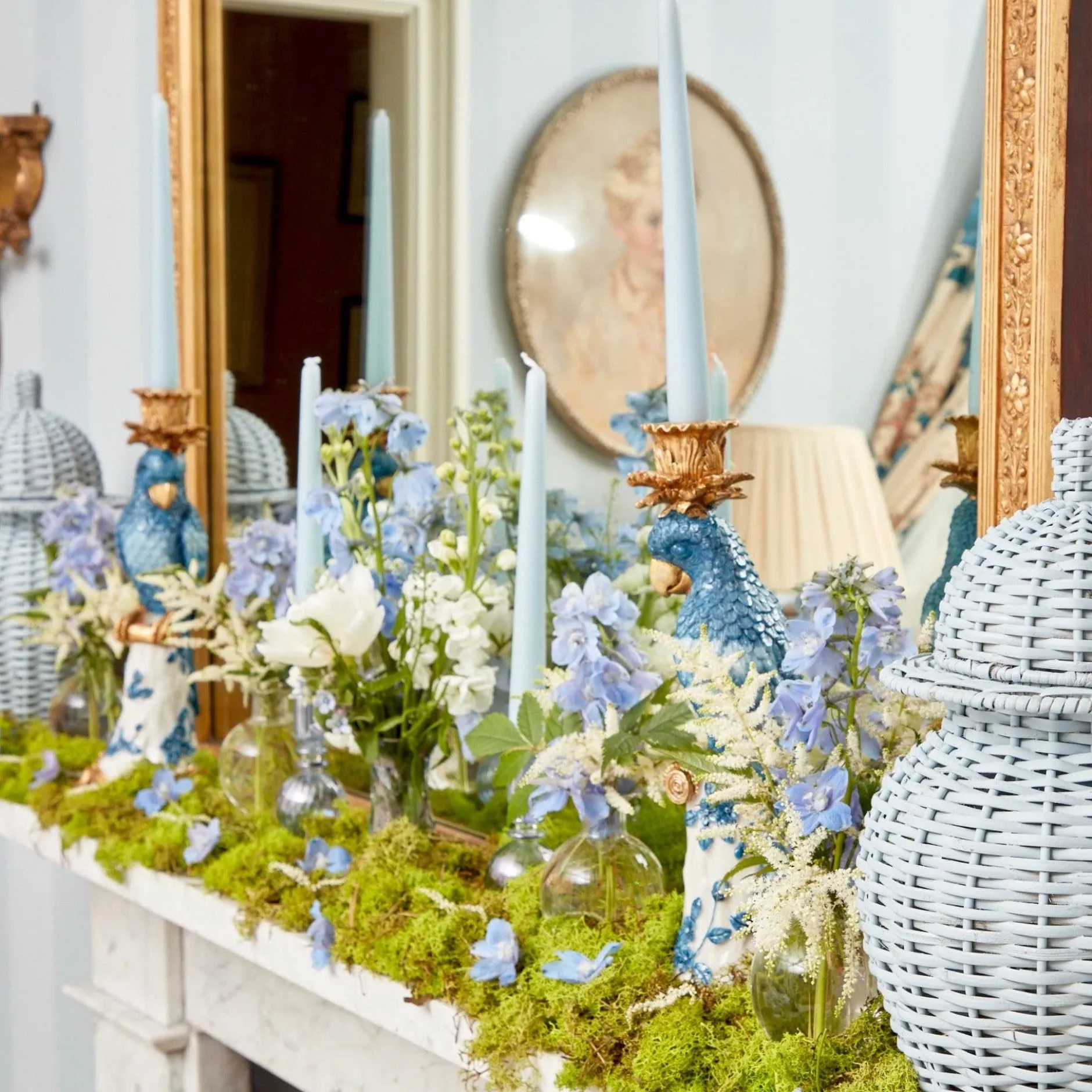 Best Mrs. Alice Blue & White Parrot Candle Holder (Pair)