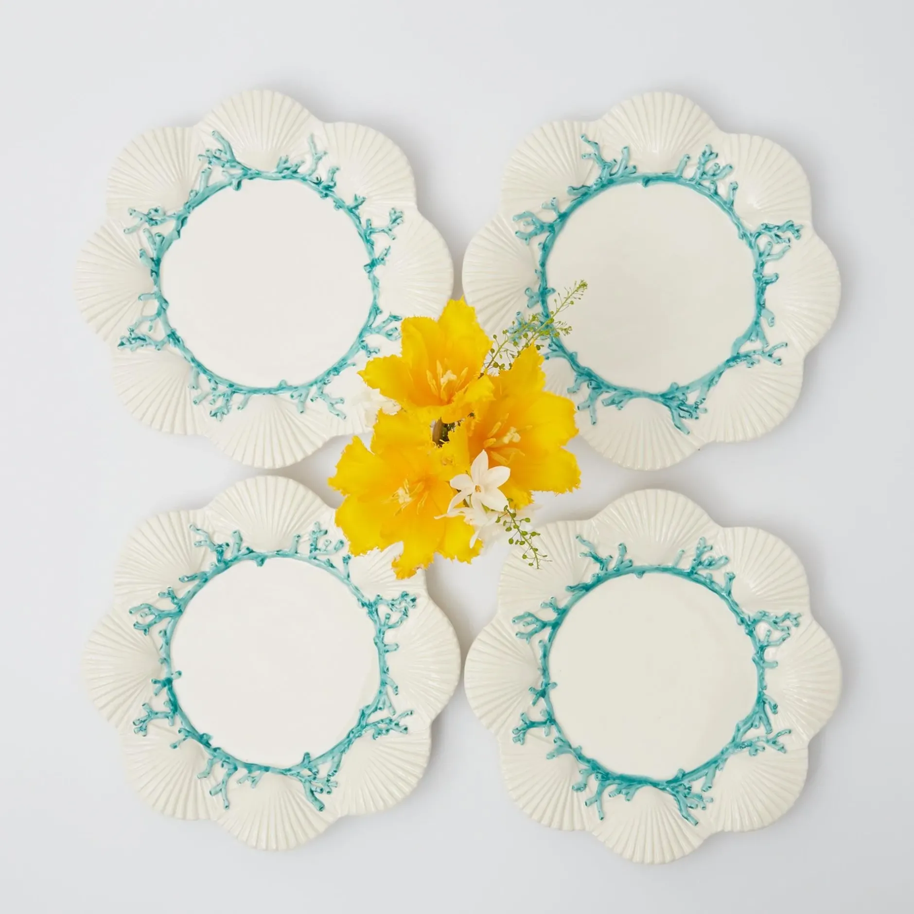 New Mrs. Alice Blue Coral Starter Plates (Set Of 4)