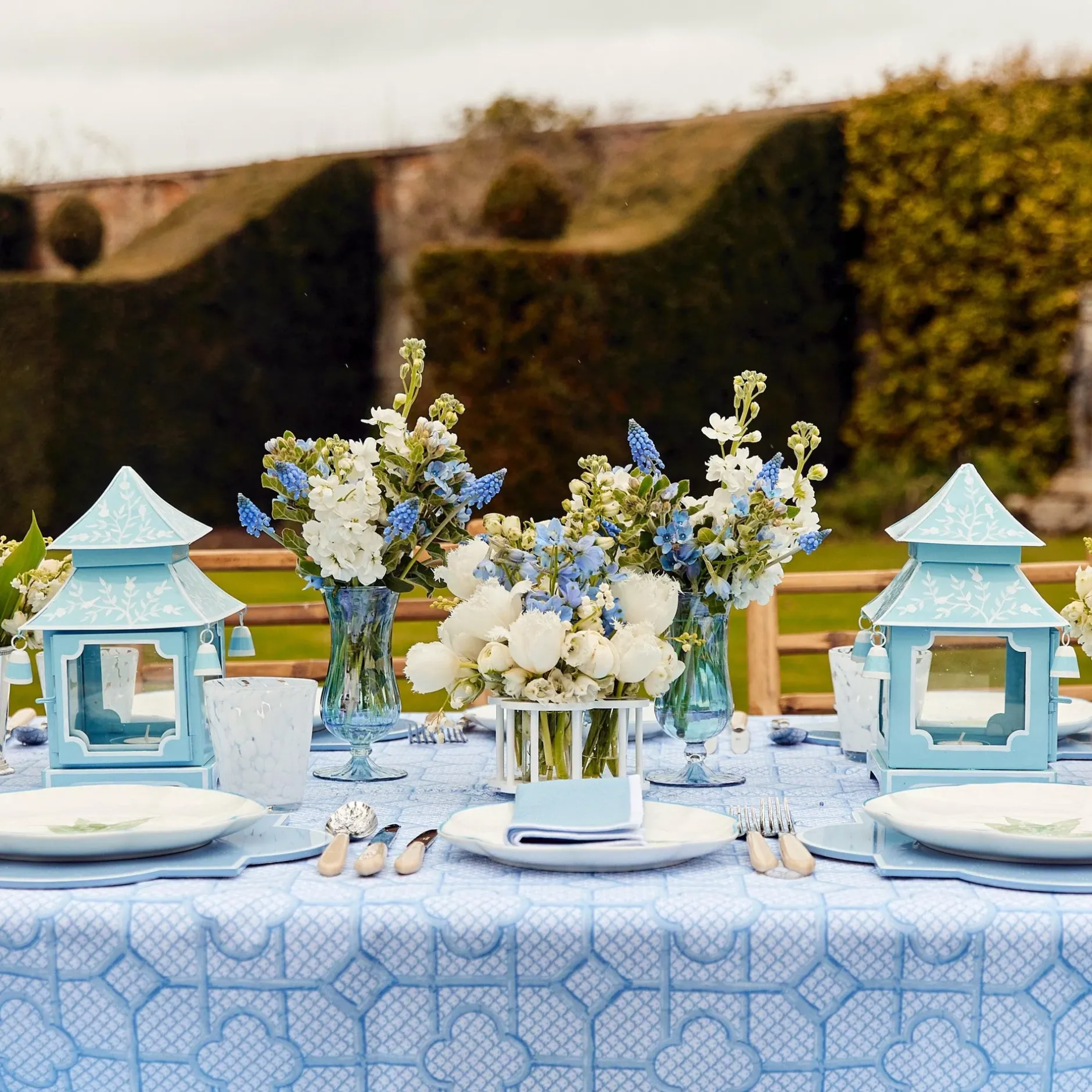 Hot Mrs. Alice Blue Fluted Vases (Pair)