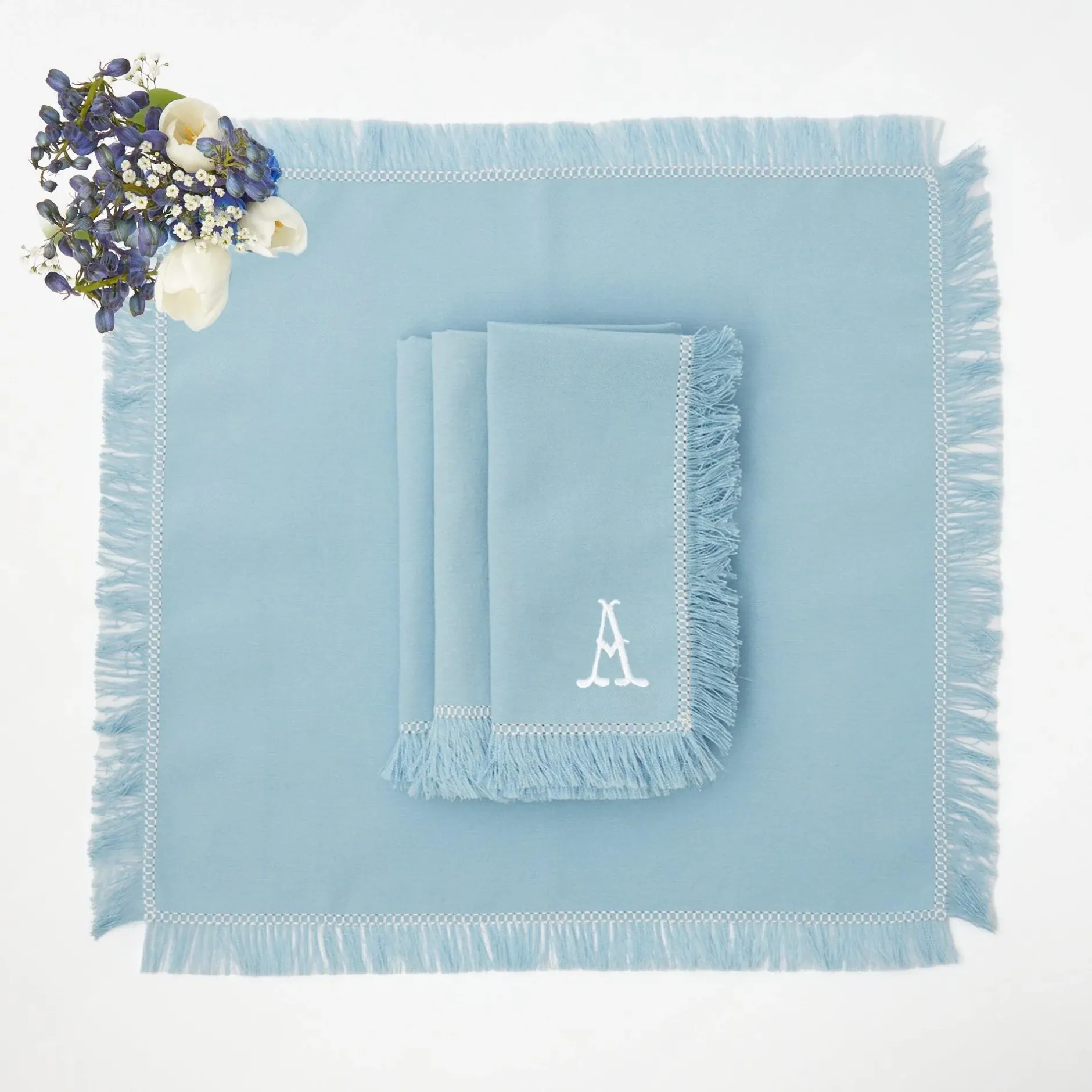 Hot Mrs. Alice Blue Fringe Napkins (Set Of 4)