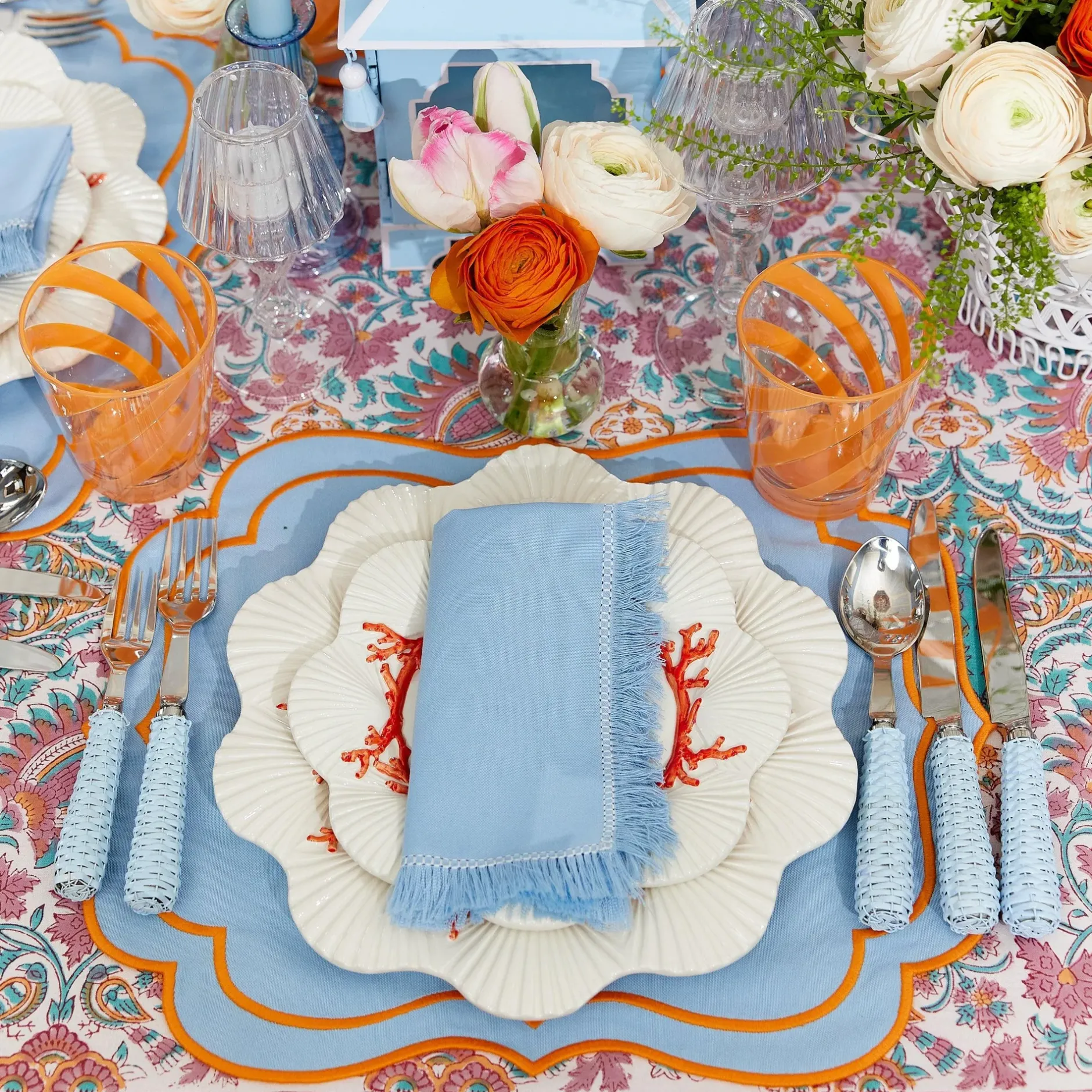 Hot Mrs. Alice Blue Fringe Napkins (Set Of 4)