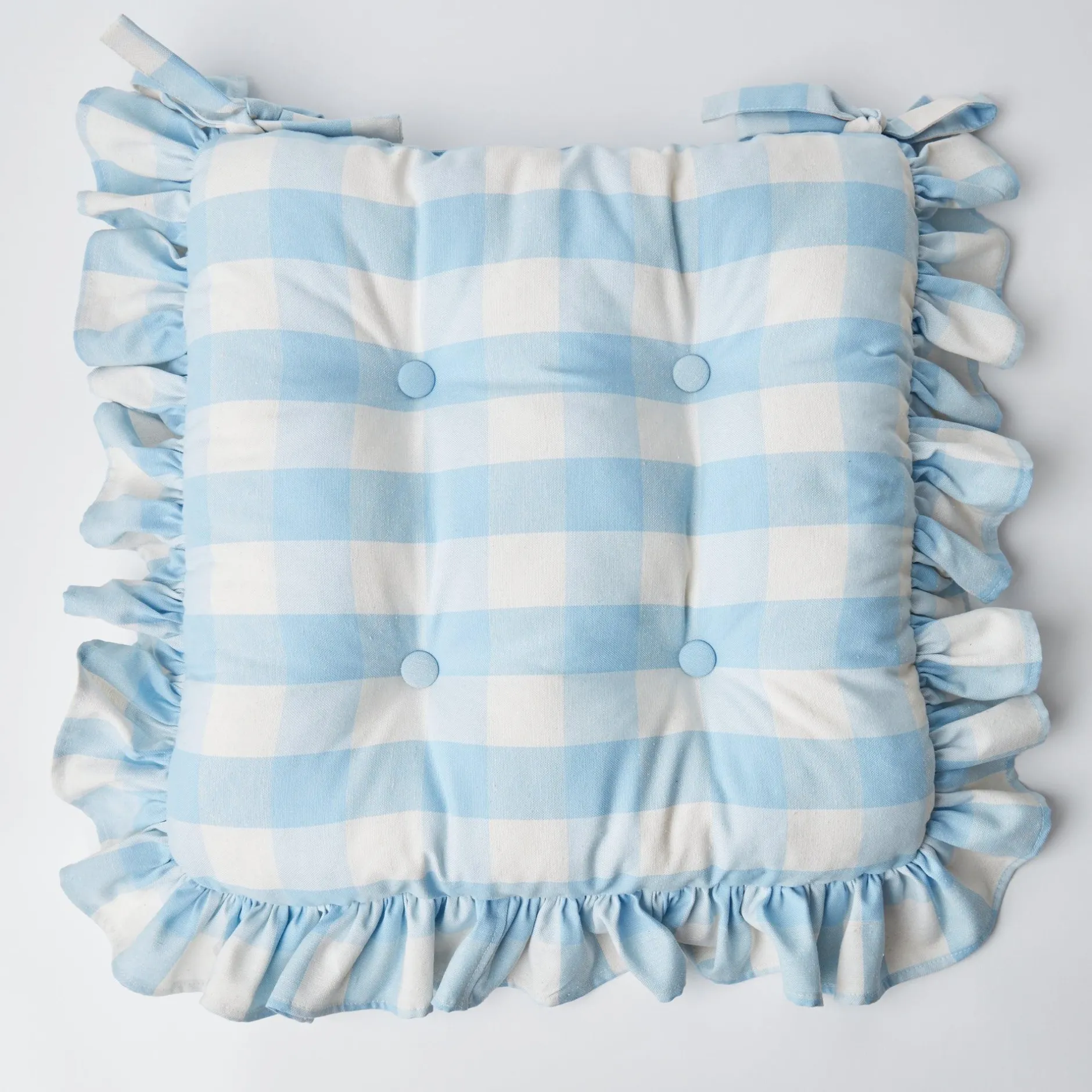 Outlet Mrs. Alice Blue Gingham Ruffle Seat Pad Cushion (Set Of 4)