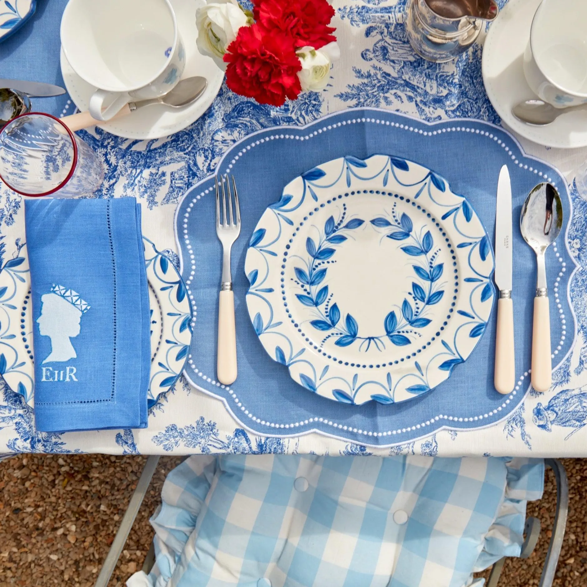 Outlet Mrs. Alice Blue Gingham Ruffle Seat Pad Cushion (Set Of 4)