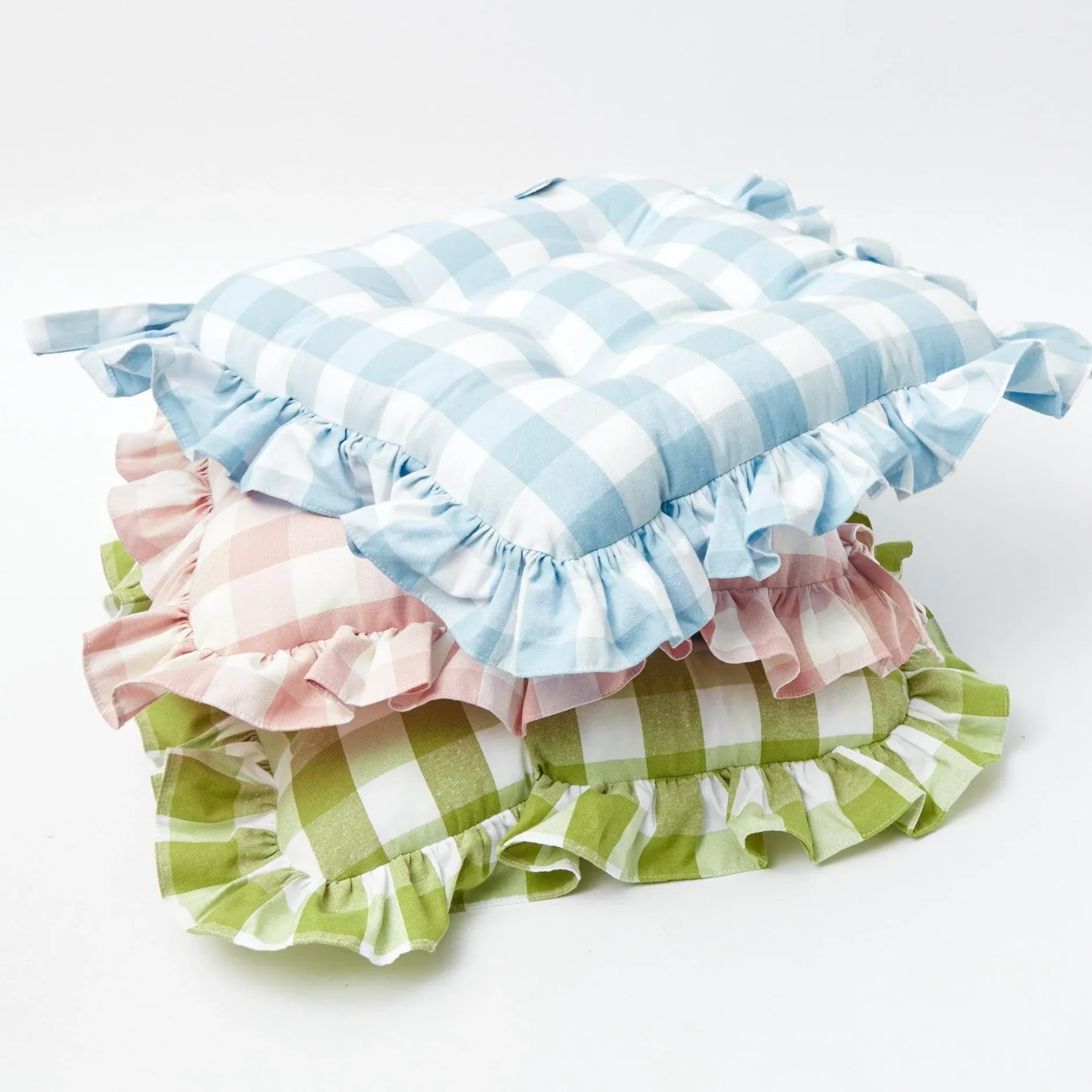Outlet Mrs. Alice Blue Gingham Ruffle Seat Pad Cushion (Set Of 4)