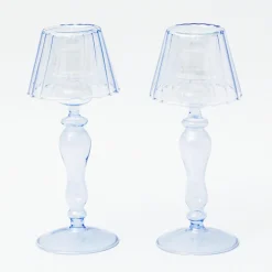 Mrs. Alice Blue Glass Lantern Tea Light Holders (Pair) - 24Cm