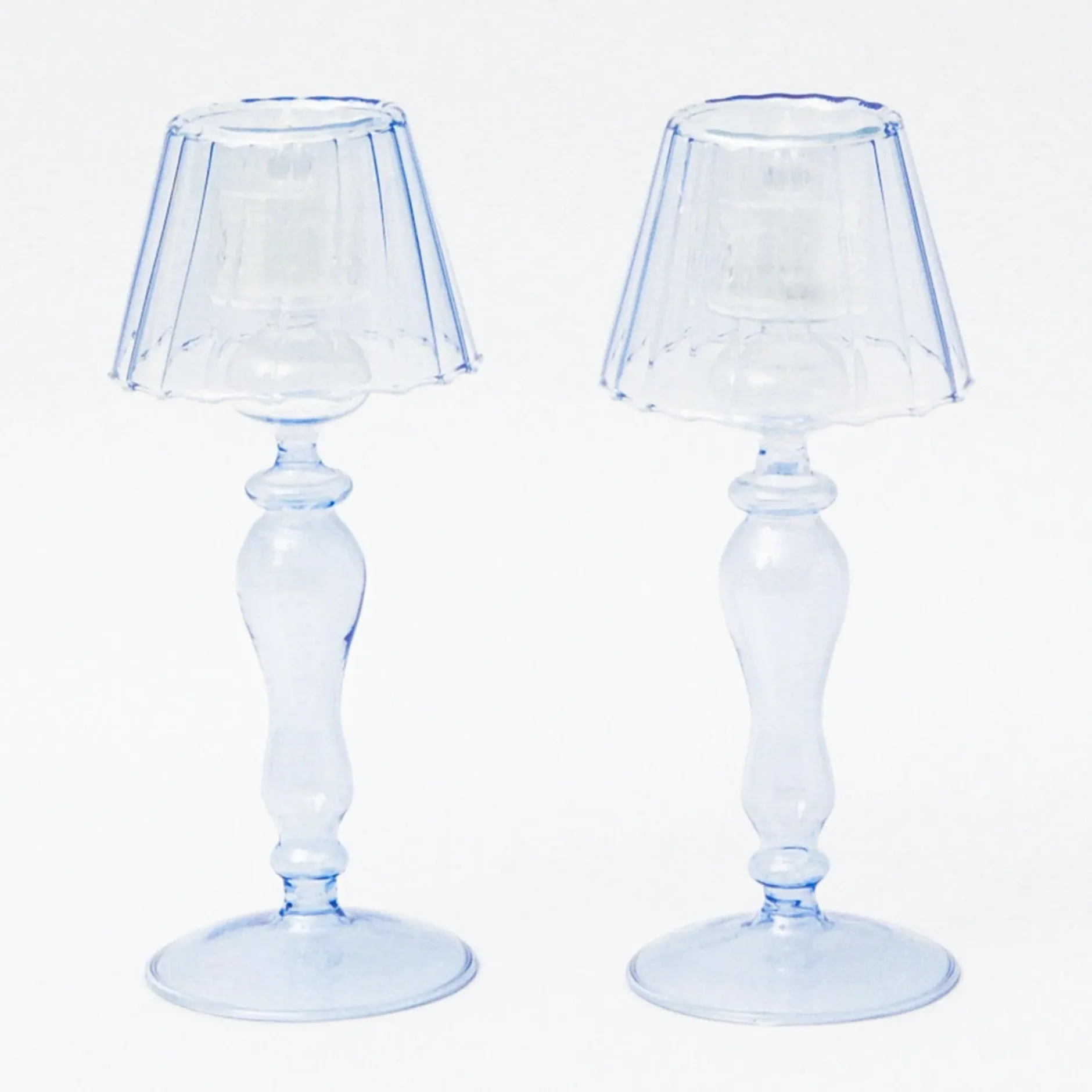 Mrs. Alice Blue Glass Lantern Tea Light Holders (Pair) - 24Cm