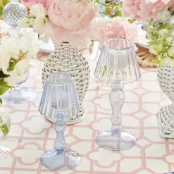 Mrs. Alice Blue Glass Lantern Tea Light Holders (Pair) - 24Cm