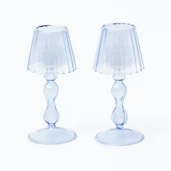 Best Mrs. Alice Blue Glass Lantern Tea Light Holder (Pair) - 18 Cm