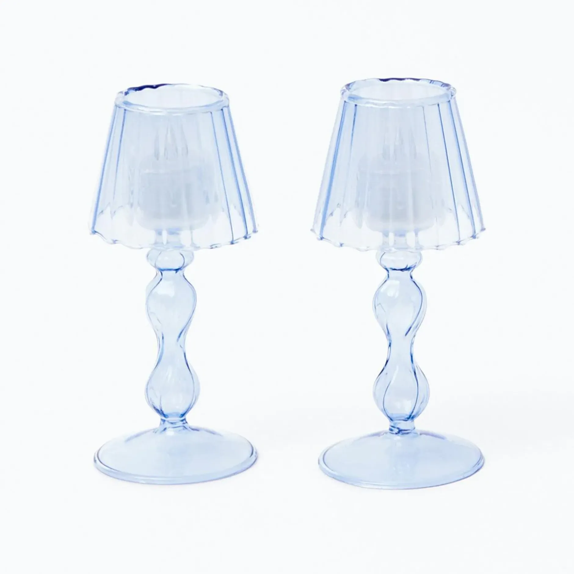 Best Mrs. Alice Blue Glass Lantern Tea Light Holder (Pair) - 18 Cm