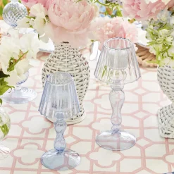 Clearance Mrs. Alice Blue Glass Lantern Tea Light Holder (Pair) - 18 Cm