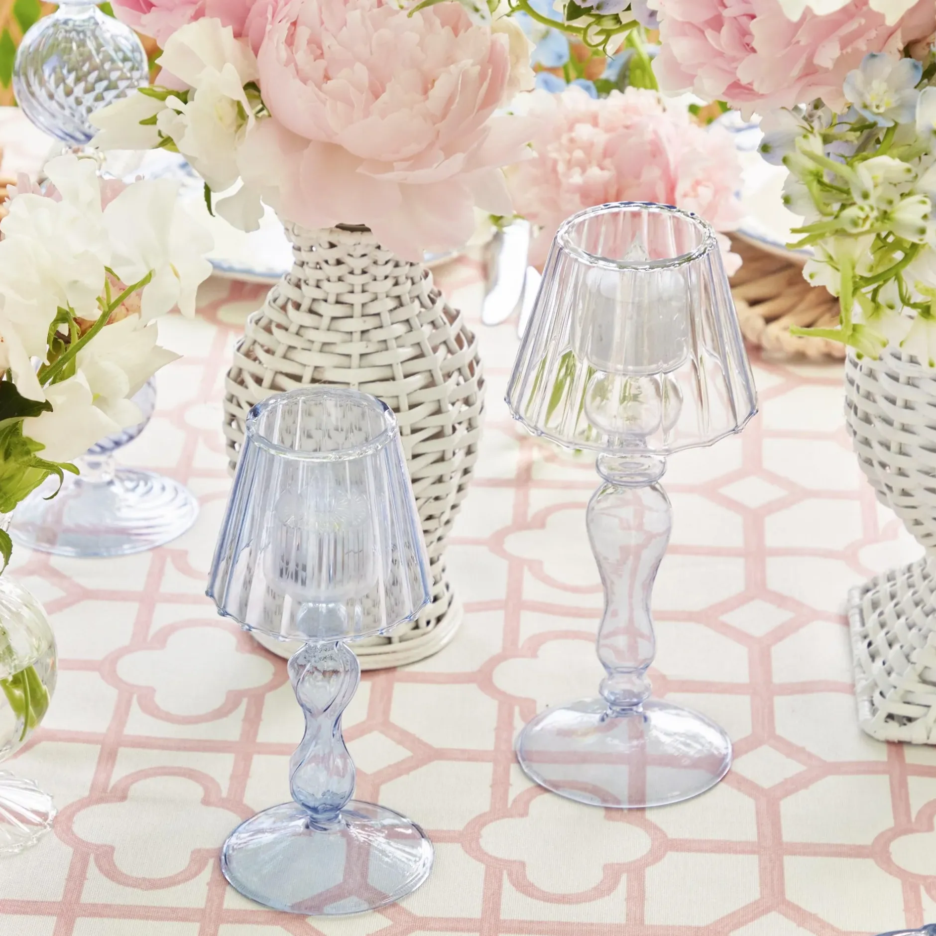 Clearance Mrs. Alice Blue Glass Lantern Tea Light Holder (Pair) - 18 Cm