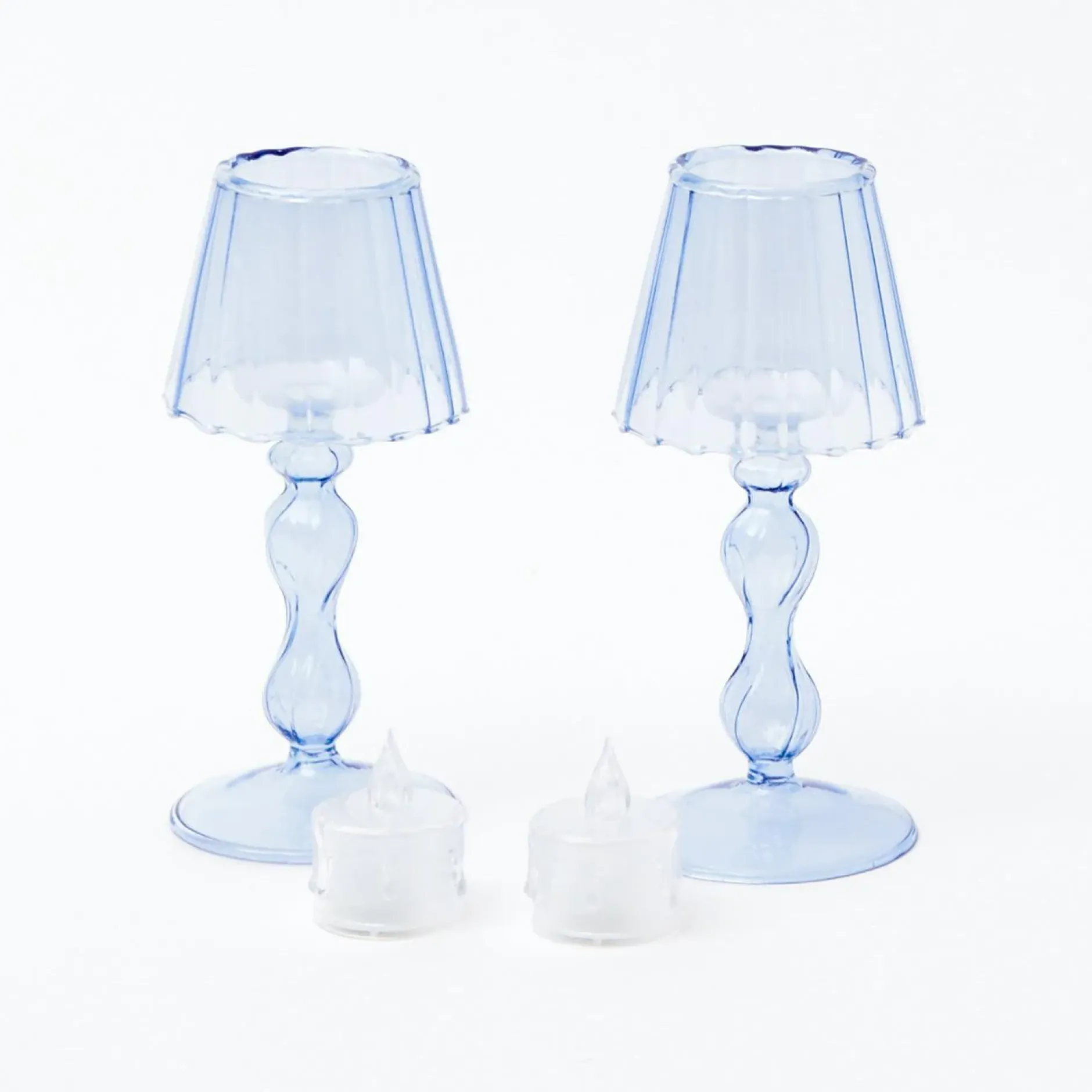 Clearance Mrs. Alice Blue Glass Lantern Tea Light Holder (Pair) - 18 Cm