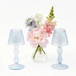Clearance Mrs. Alice Blue Glass Lantern Tea Light Holder (Pair) - 18 Cm