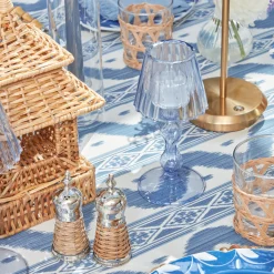 Hot Mrs. Alice Blue Glass Lantern Tea Light Holder Set