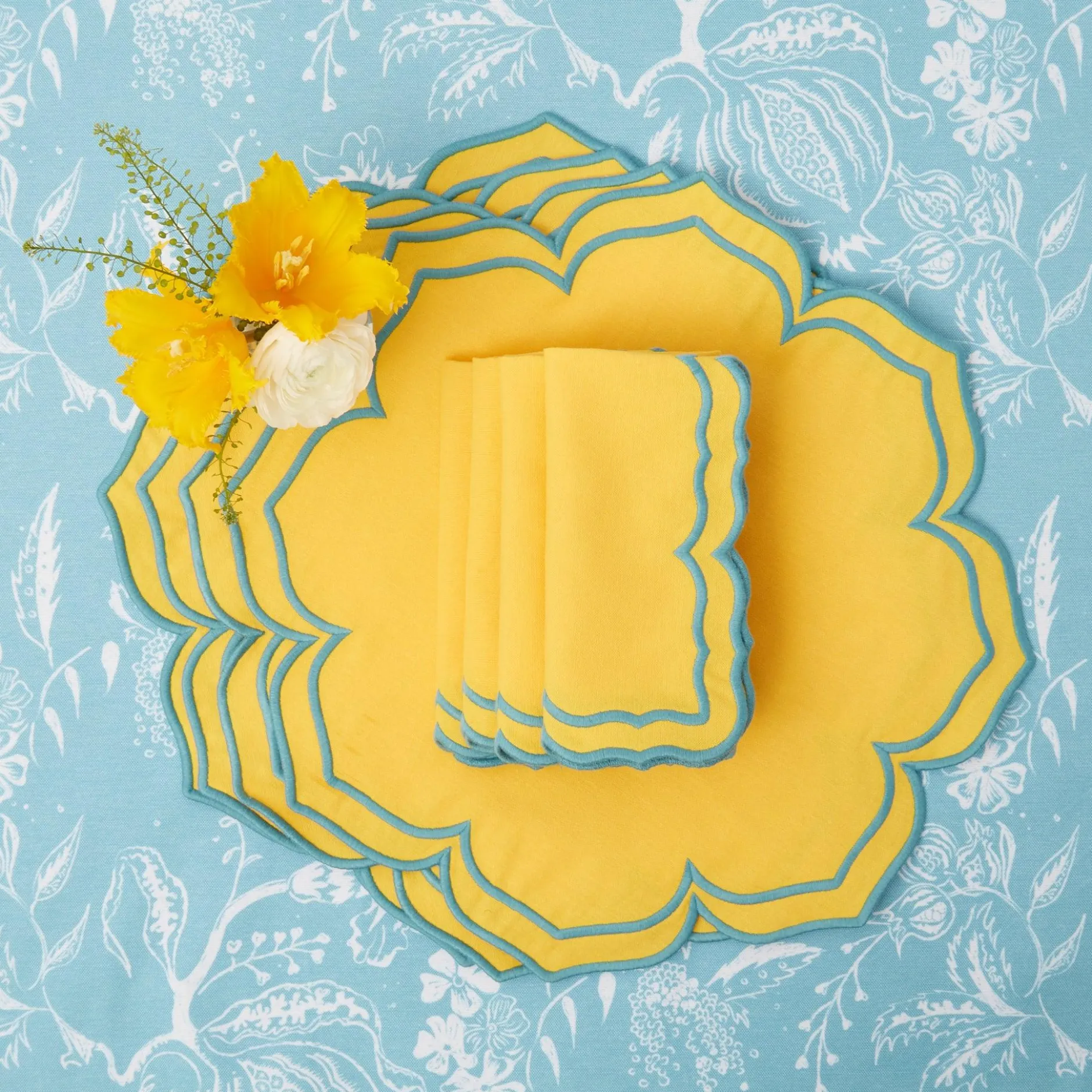 Online Mrs. Alice Blue Melograno & Fleur Yellow Linen Set
