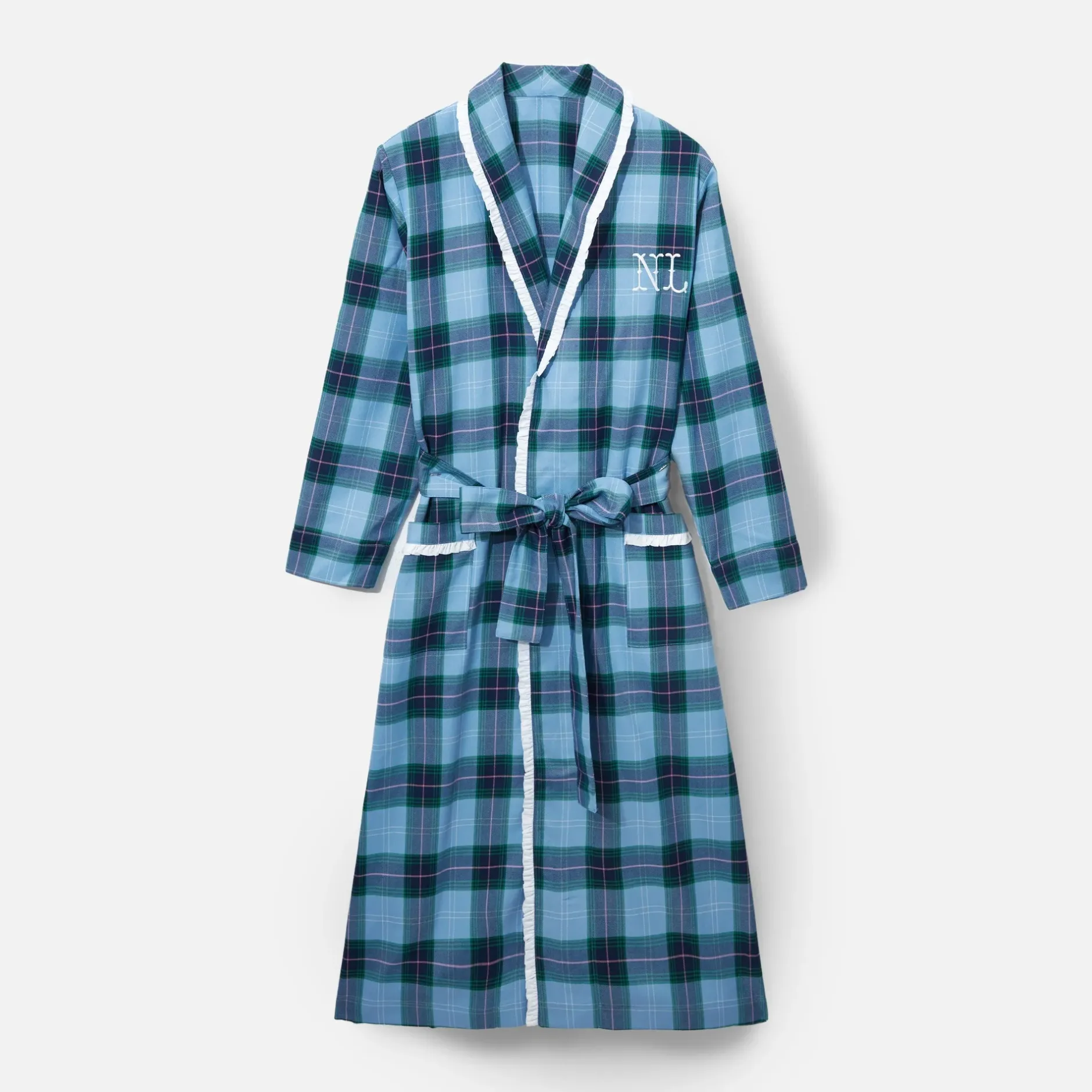 Outlet Mrs. Alice Blue Tartan Frilled Dressing Gown