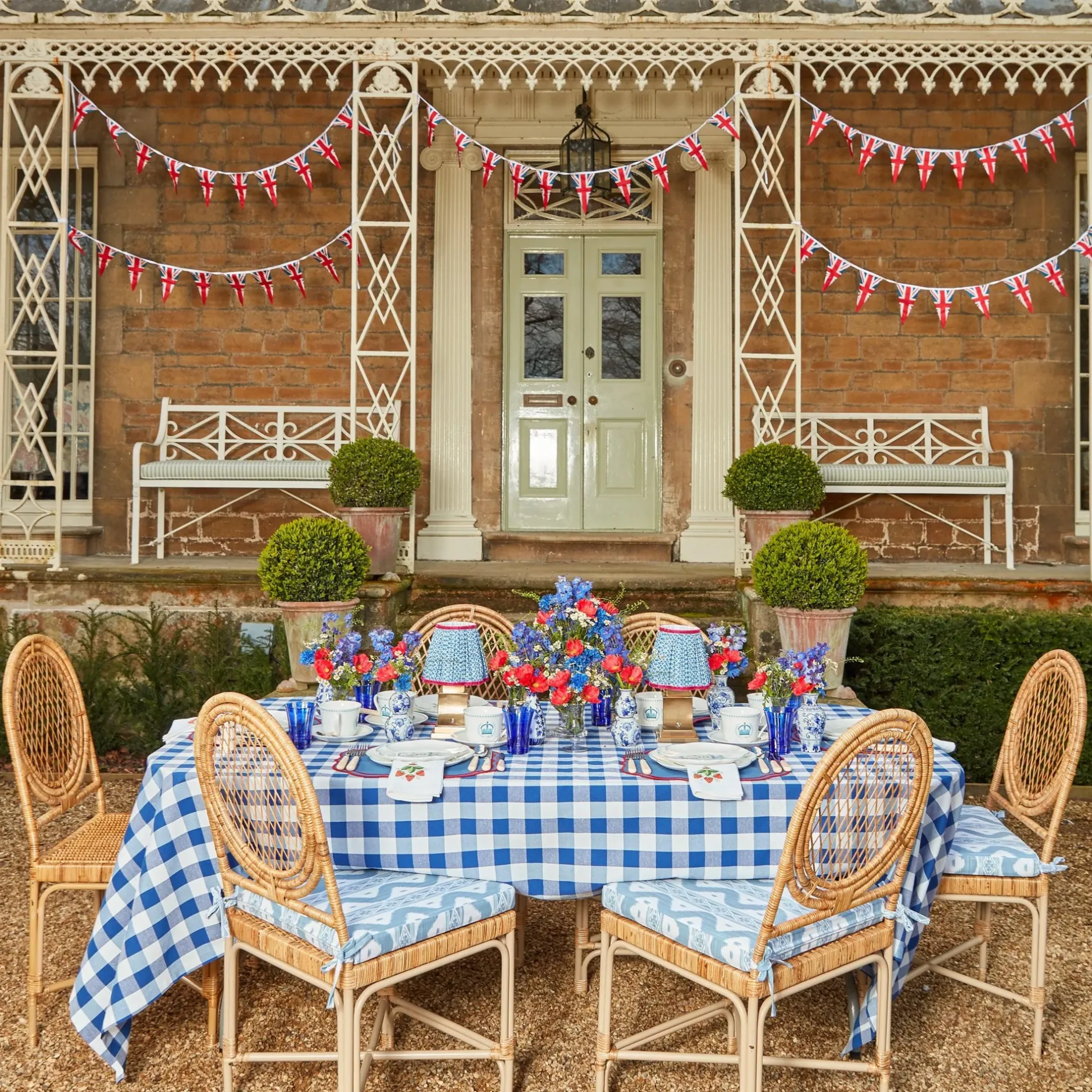 Sale Mrs. Alice Camilla Blue & Red Linen Placemats (Set Of 4)