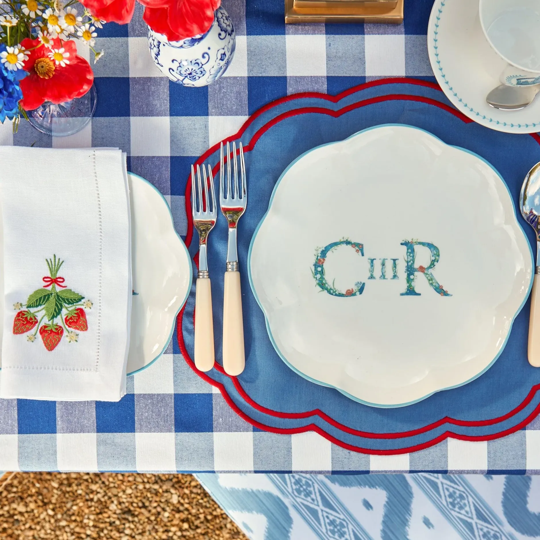 Sale Mrs. Alice Camilla Blue & Red Linen Placemats (Set Of 4)