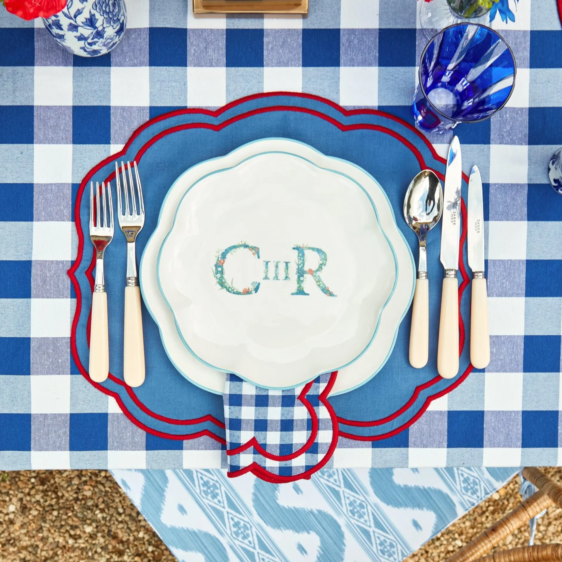 Sale Mrs. Alice Camilla Blue & Red Linen Placemats (Set Of 4)