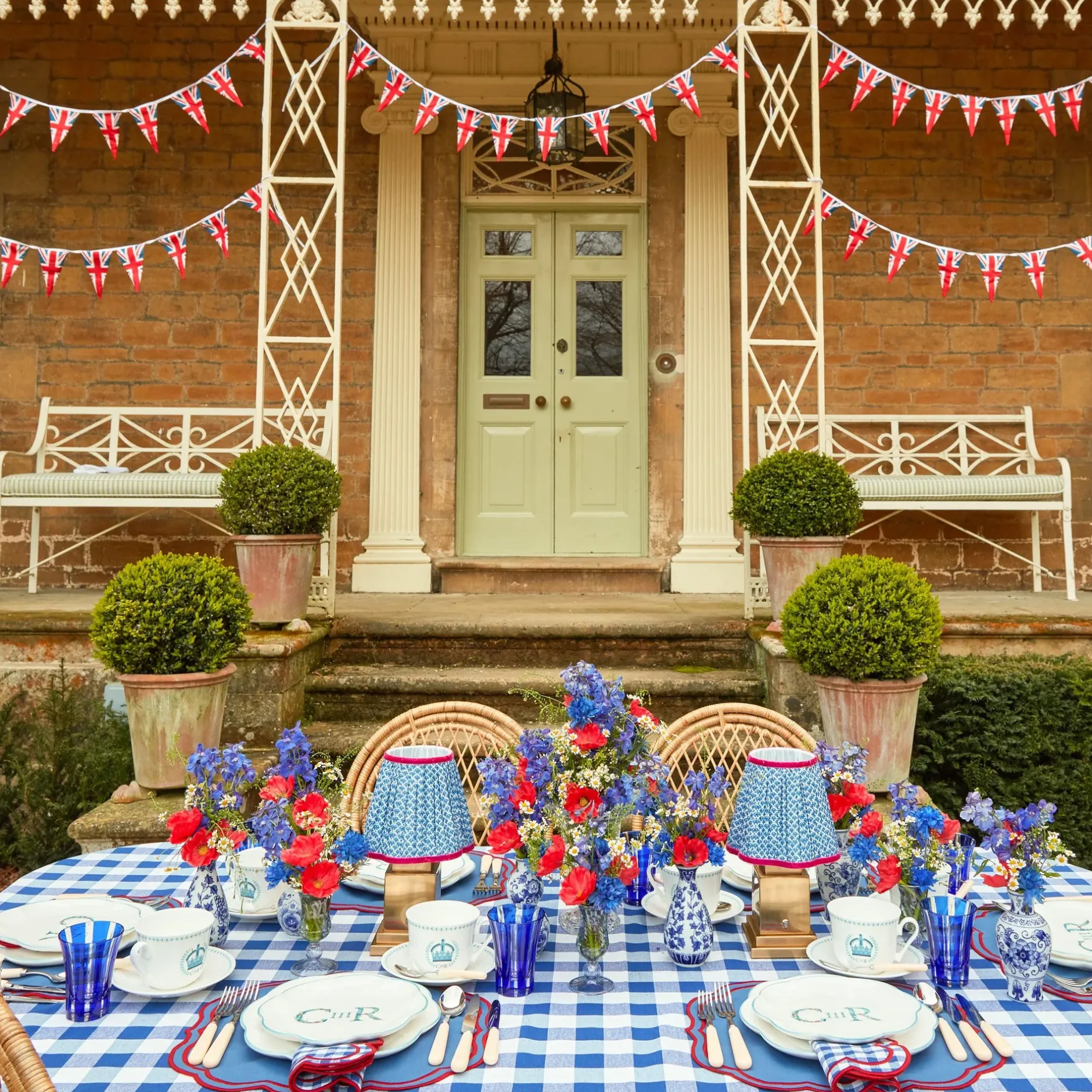 Sale Mrs. Alice Camilla Blue & Red Linen Placemats (Set Of 4)