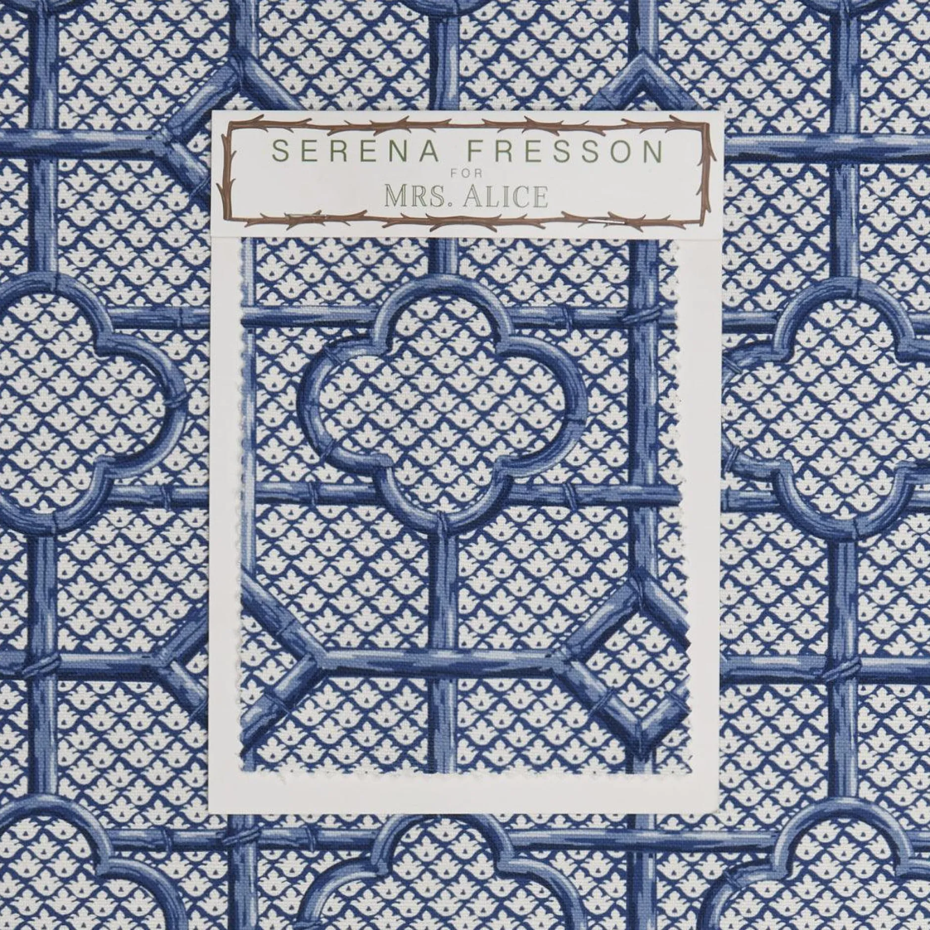 Outlet Mrs. Alice Cobalt Blue Bamboo Trellis Fabric