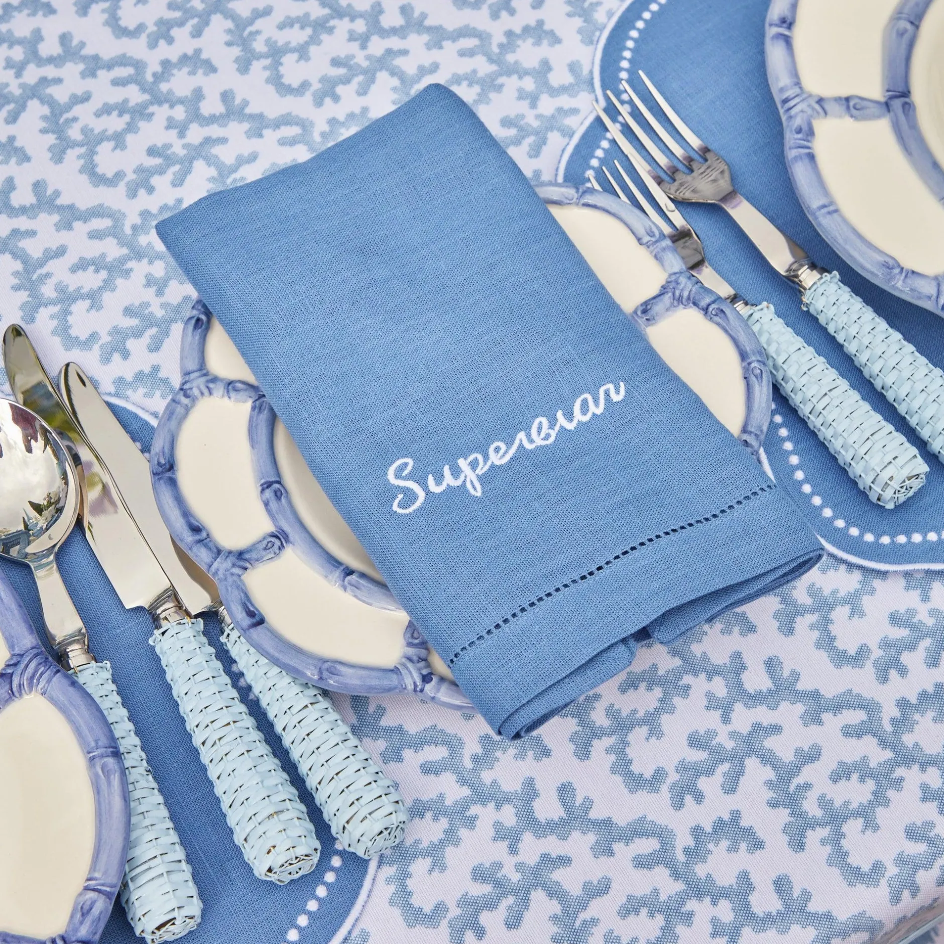 Best Mrs. Alice Compliment Blue Linen Napkins (Set Of 8)
