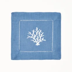 Discount Mrs. Alice Coral Blue Linen Cocktail Napkins (Set Of 4)