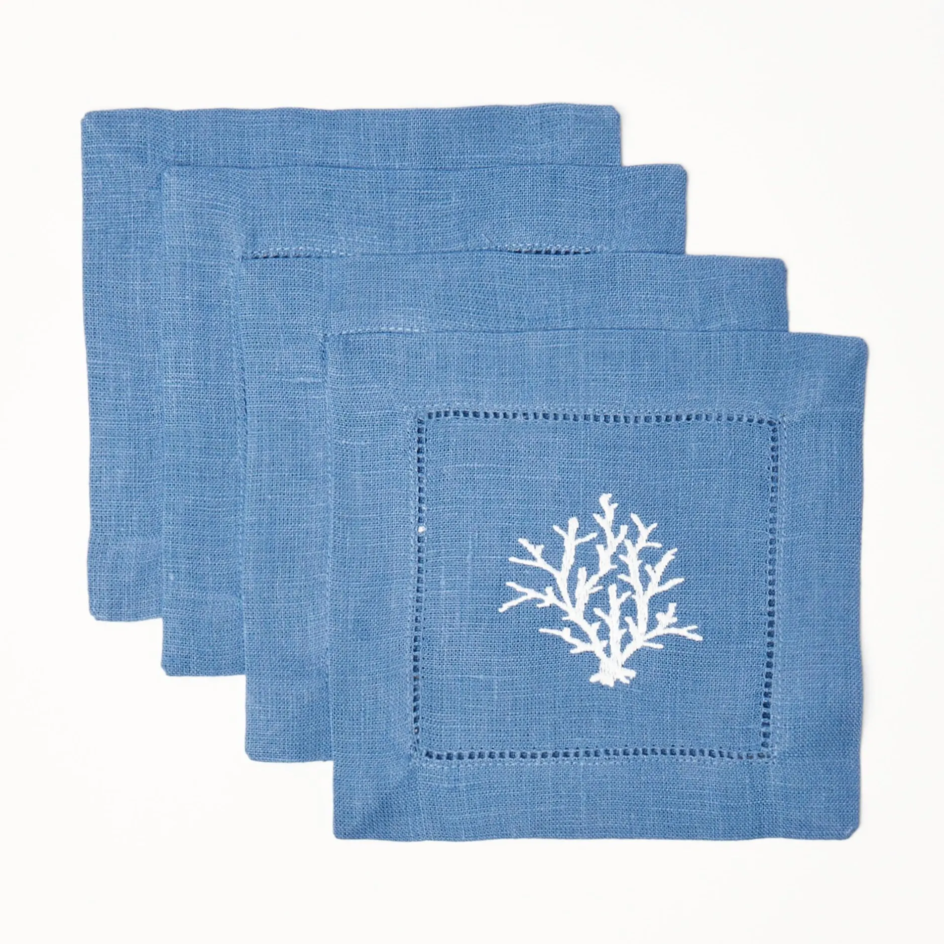 Discount Mrs. Alice Coral Blue Linen Cocktail Napkins (Set Of 4)