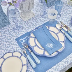 New Mrs. Alice Coral Blue Linen Napkins (Set Of 4)