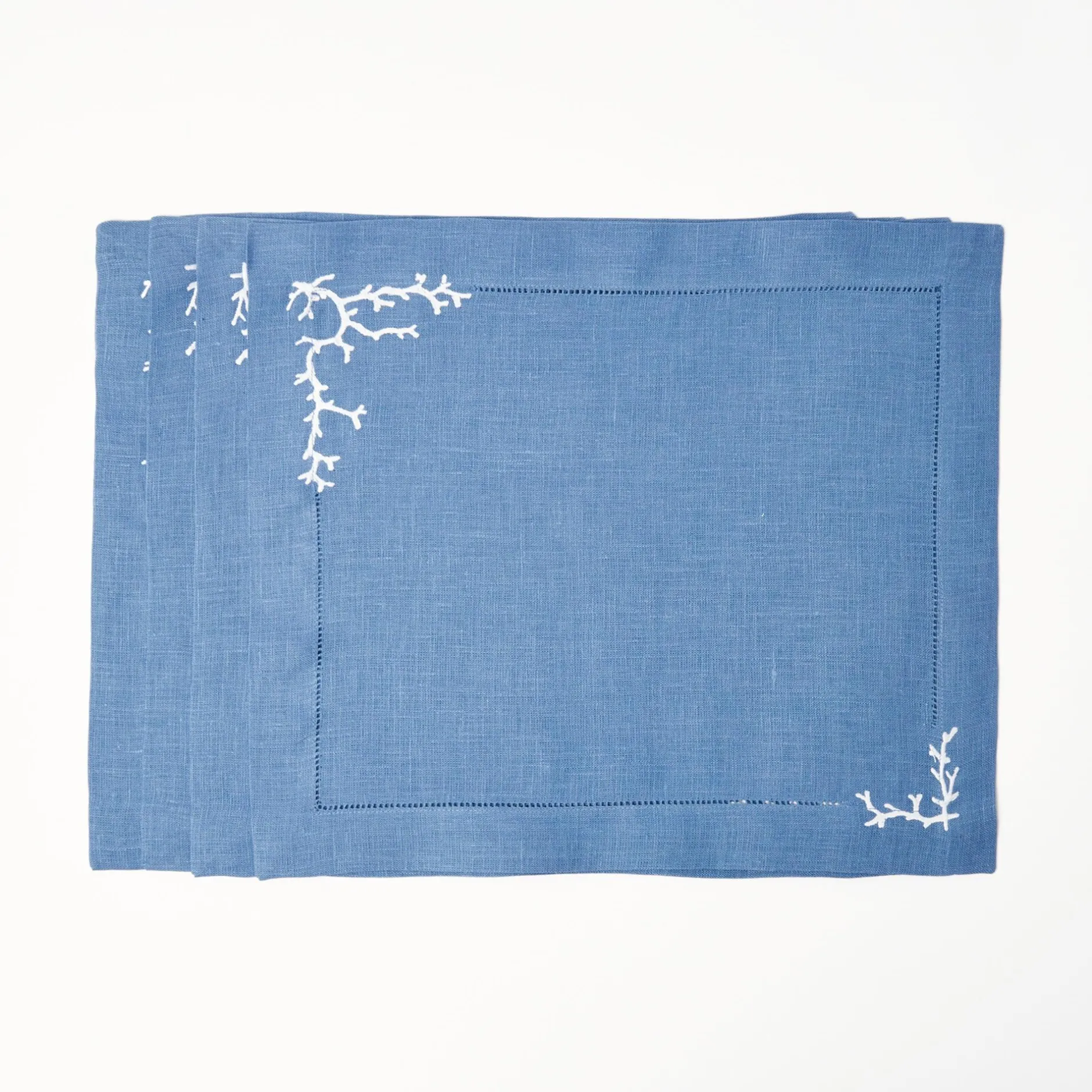 Discount Mrs. Alice Coral Blue Linen Placemats (Set Of 4)
