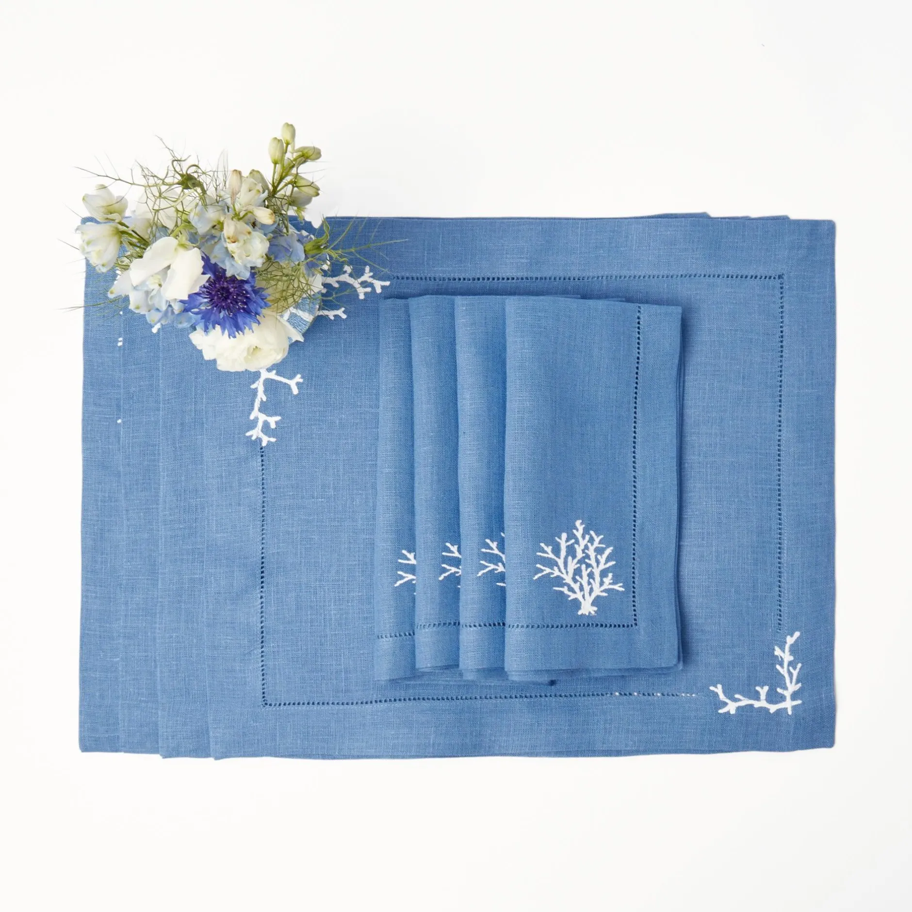 Discount Mrs. Alice Coral Blue Linen Placemats (Set Of 4)