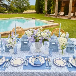 Hot Mrs. Alice Coral Blue Linen Placemats & Napkins (Set Of 4)