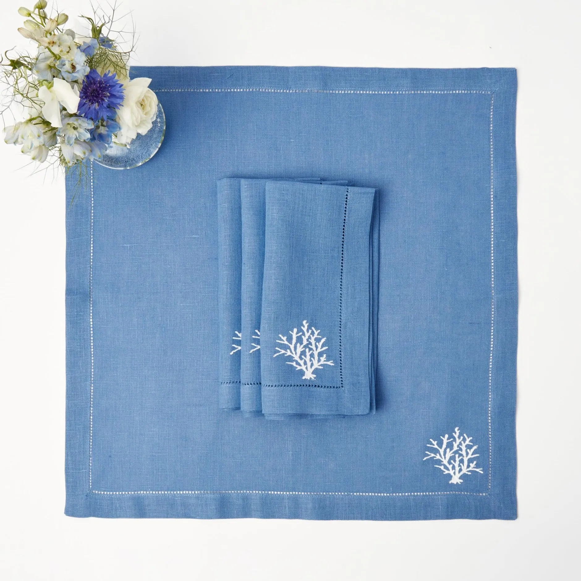 New Mrs. Alice Coral Blue Linen Set