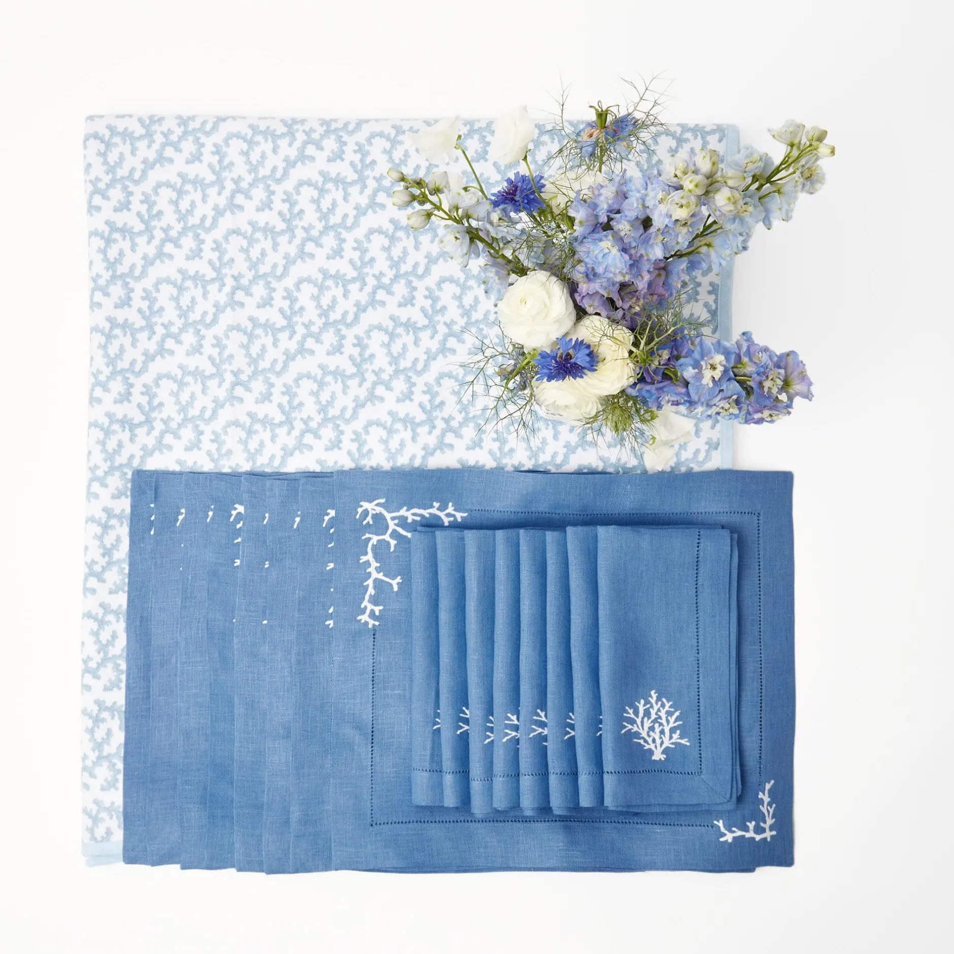 New Mrs. Alice Coral Blue Linen Set