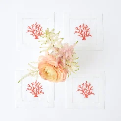 Hot Mrs. Alice Coral Linen Cocktail Napkins (Set Of 4)