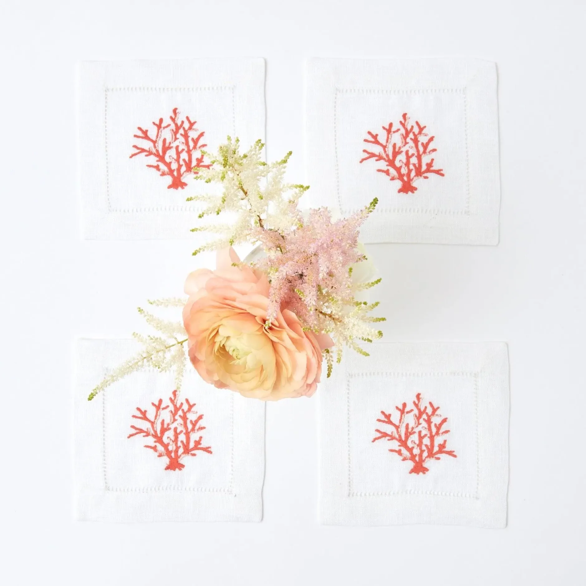 Hot Mrs. Alice Coral Linen Cocktail Napkins (Set Of 4)