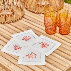 Hot Mrs. Alice Coral Linen Cocktail Napkins (Set Of 4)