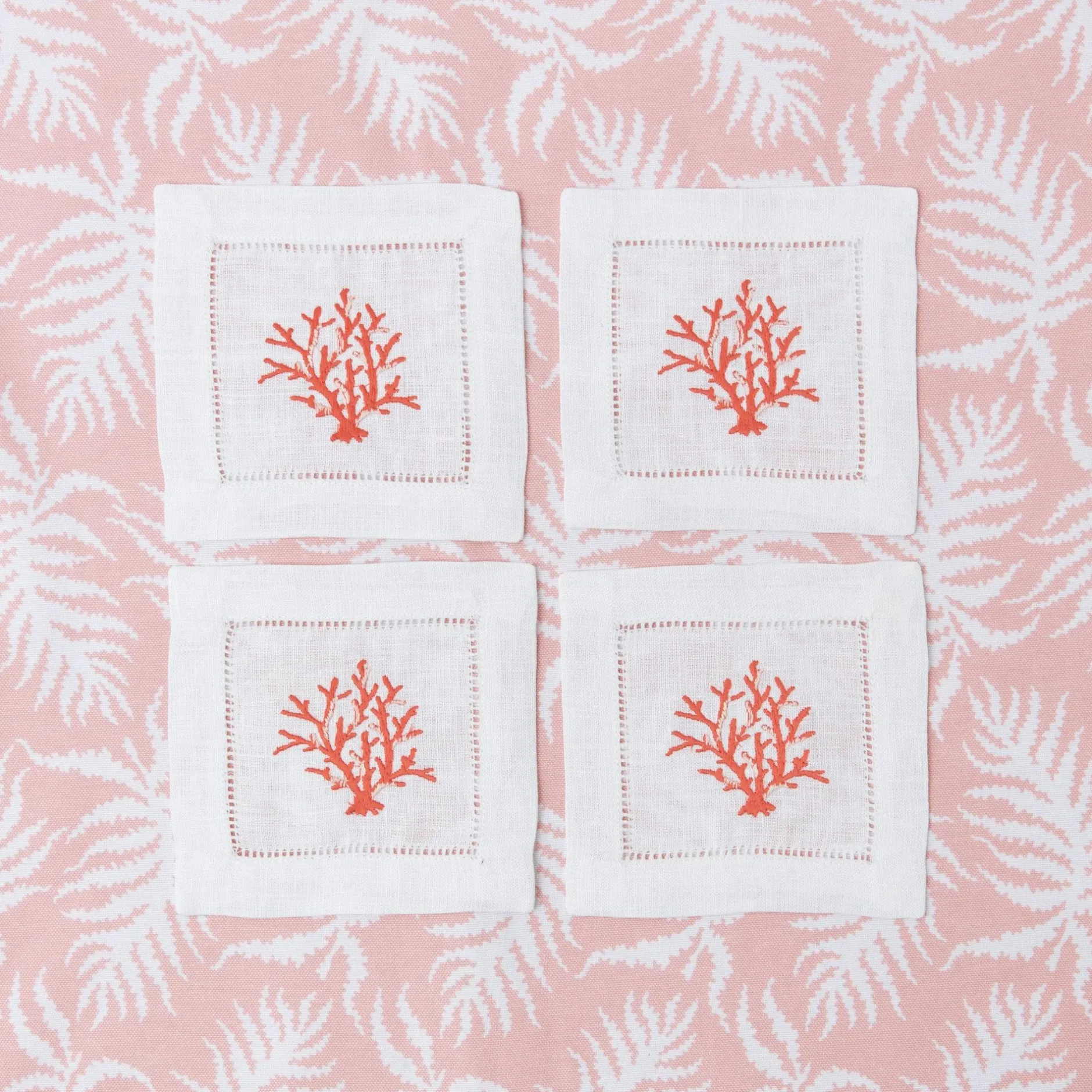 Hot Mrs. Alice Coral Linen Cocktail Napkins (Set Of 4)