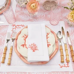 Clearance Mrs. Alice Coral Linen Placemats & Napkins (Set Of 4)
