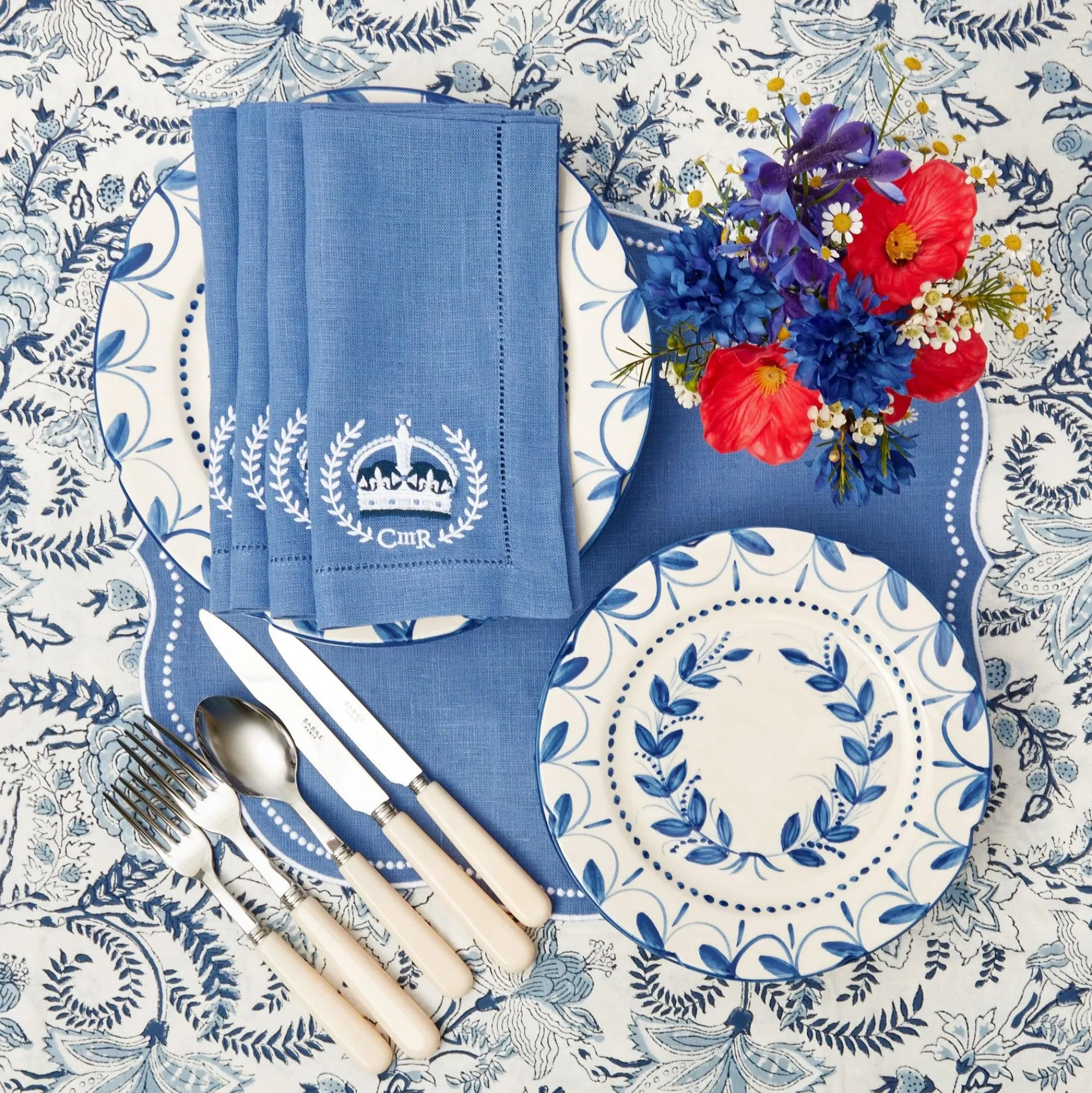 Clearance Mrs. Alice Coronation Blue Linen Napkins (Set Of 4)