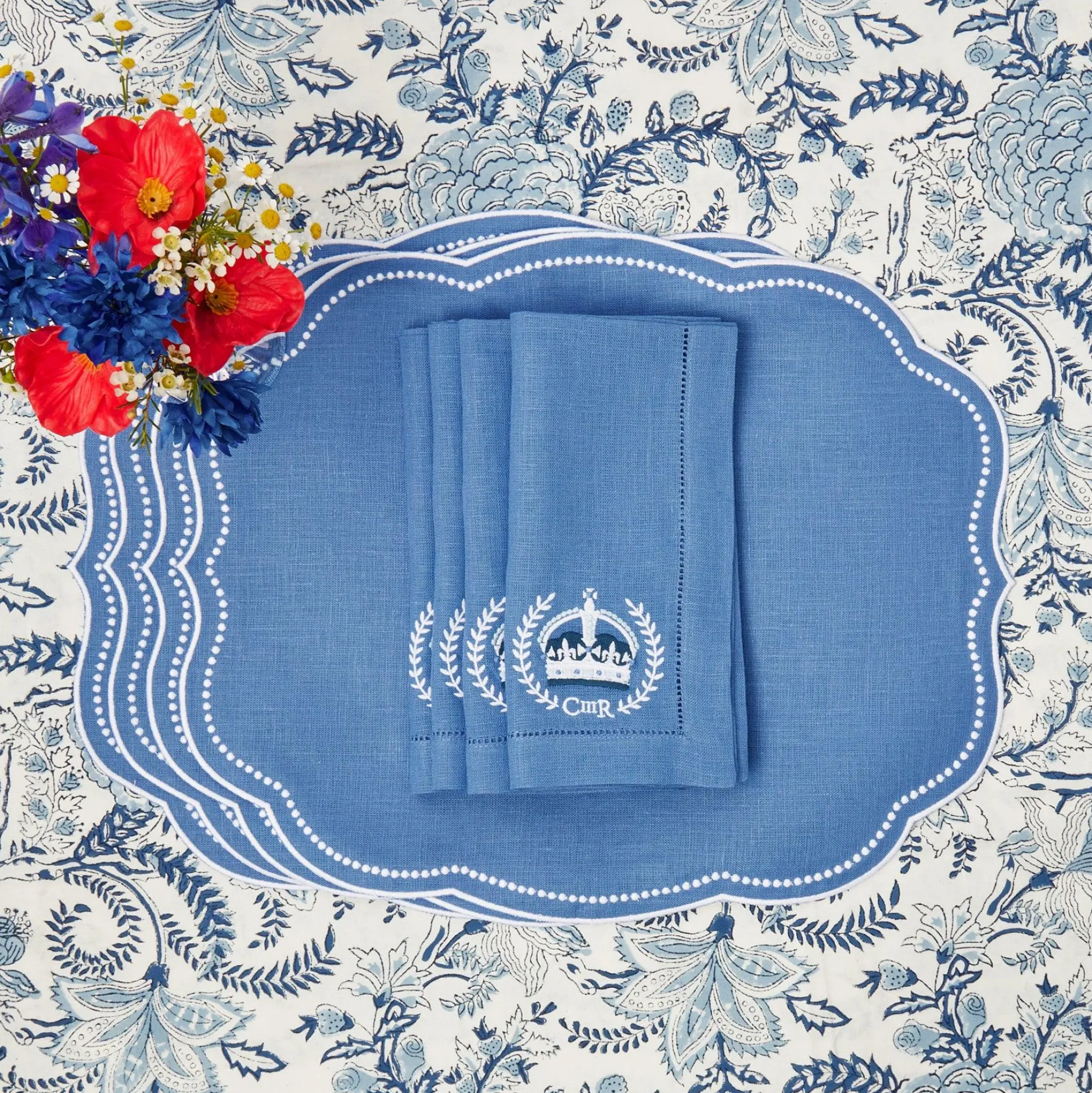 Clearance Mrs. Alice Coronation Blue Linen Napkins (Set Of 4)