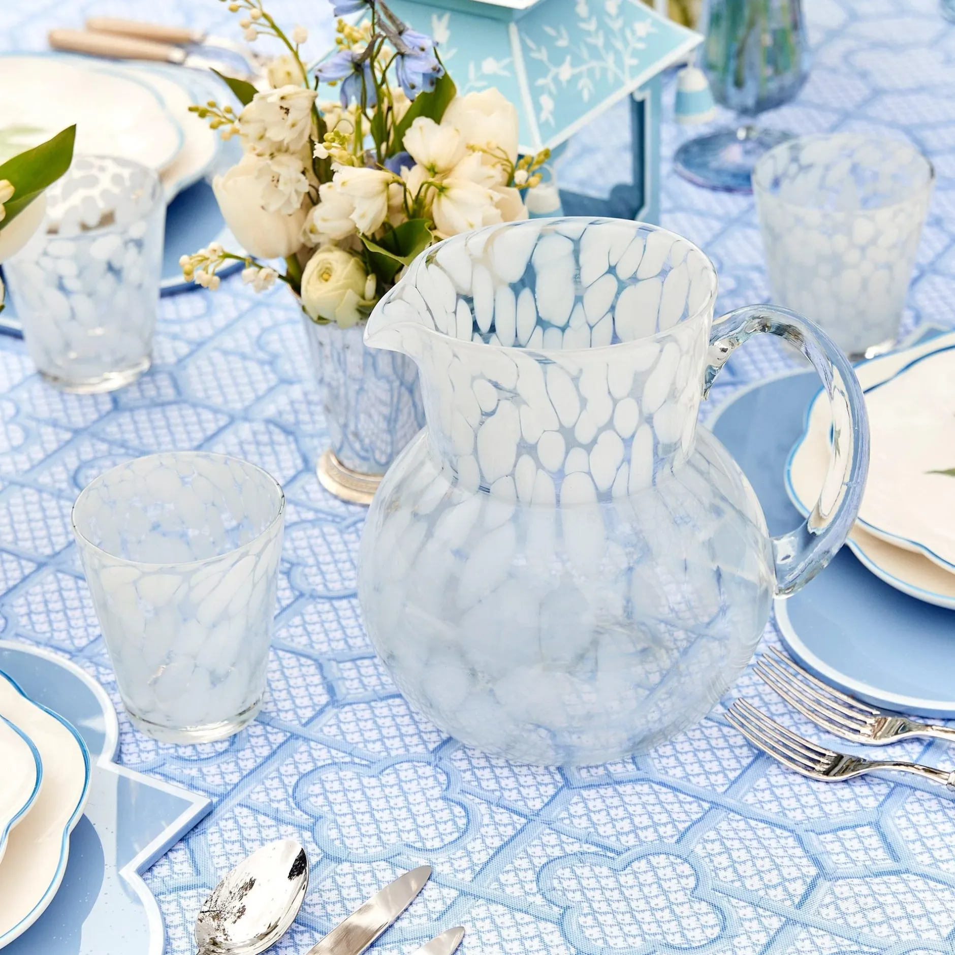 Clearance Mrs. Alice Dappled White Glasses & Jug Set
