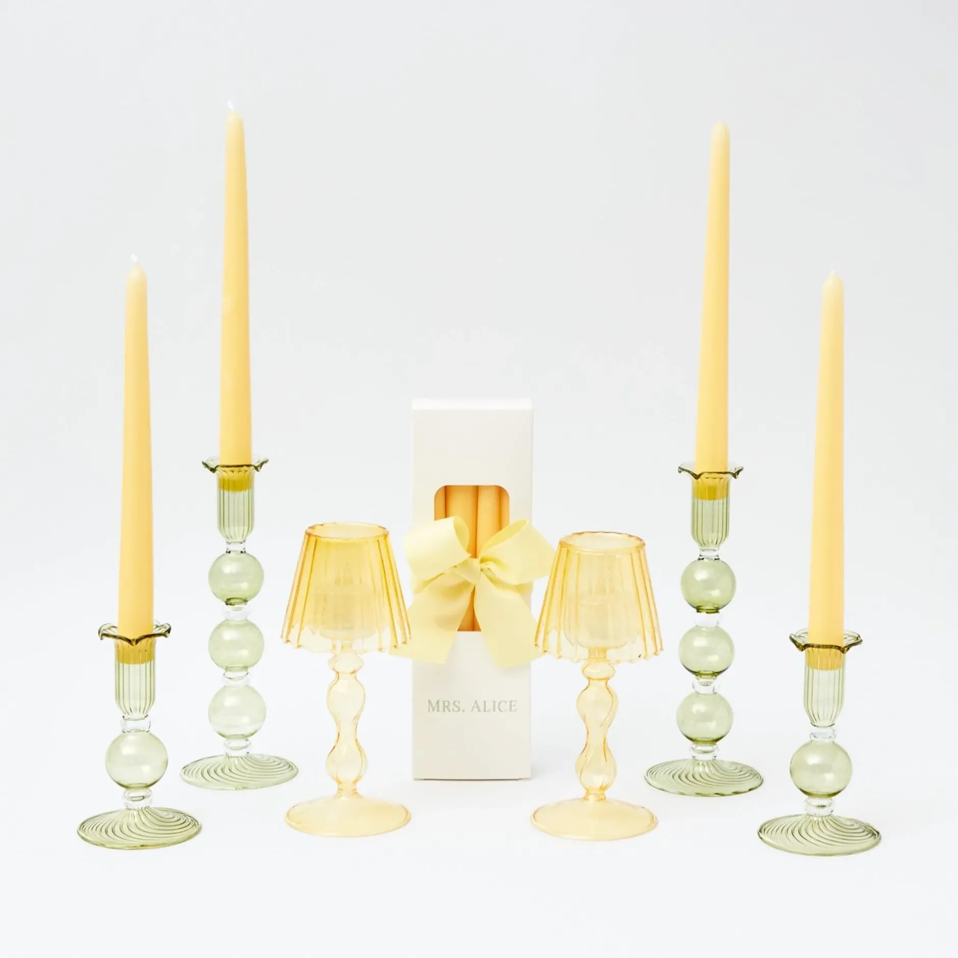 New Mrs. Alice Eden Green & Yellow Candlescape