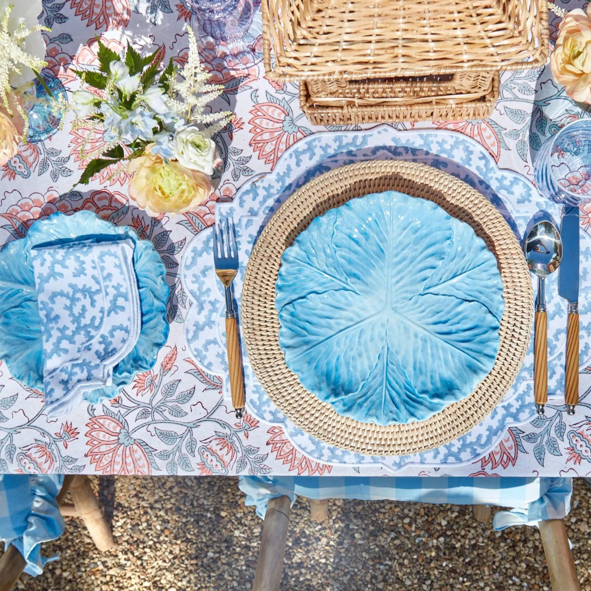 Outlet Mrs. Alice Edie Blue Coral Placemats & Napkins (Set Of 4)