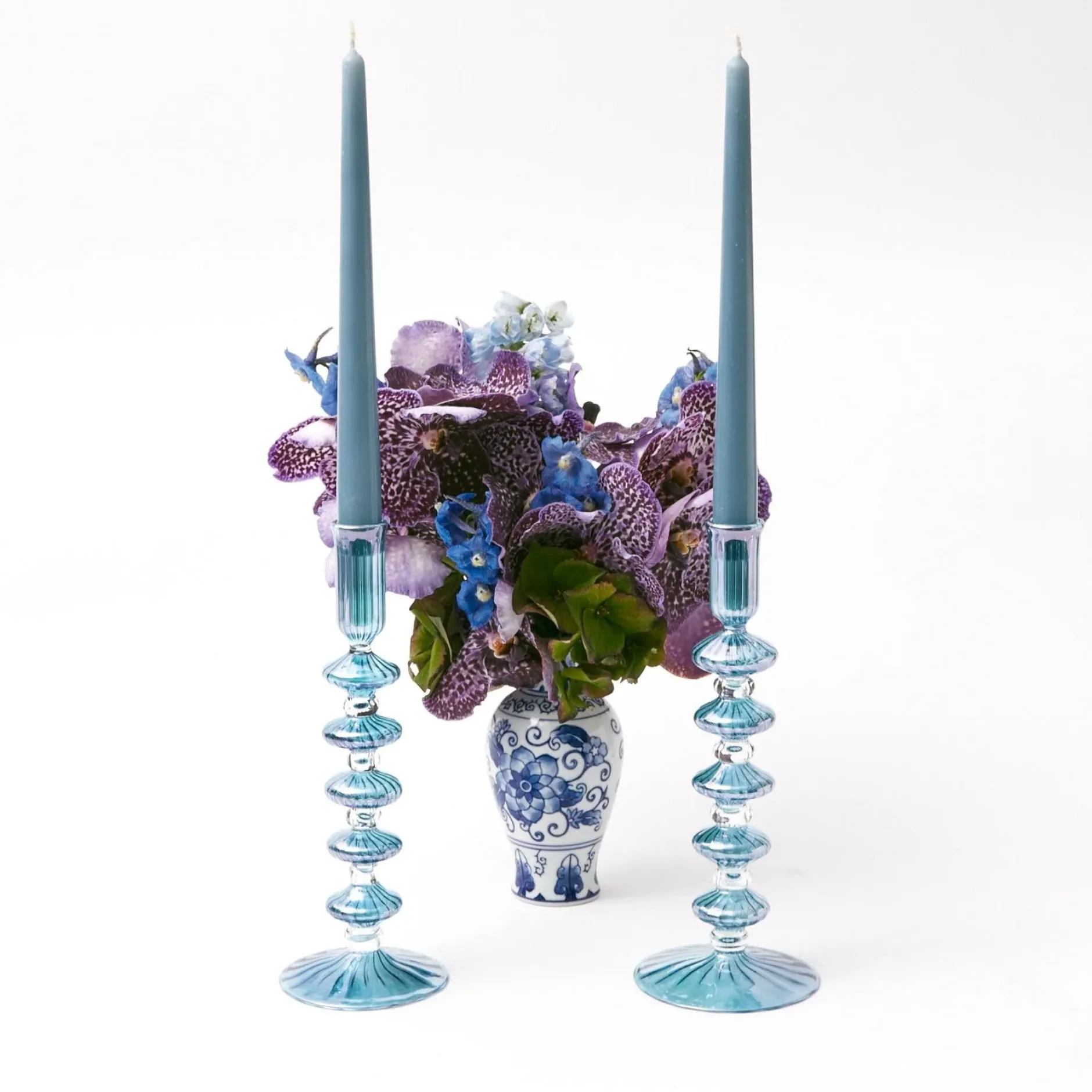 Mrs. Alice Elodie Blue Candle Holders (Pair)